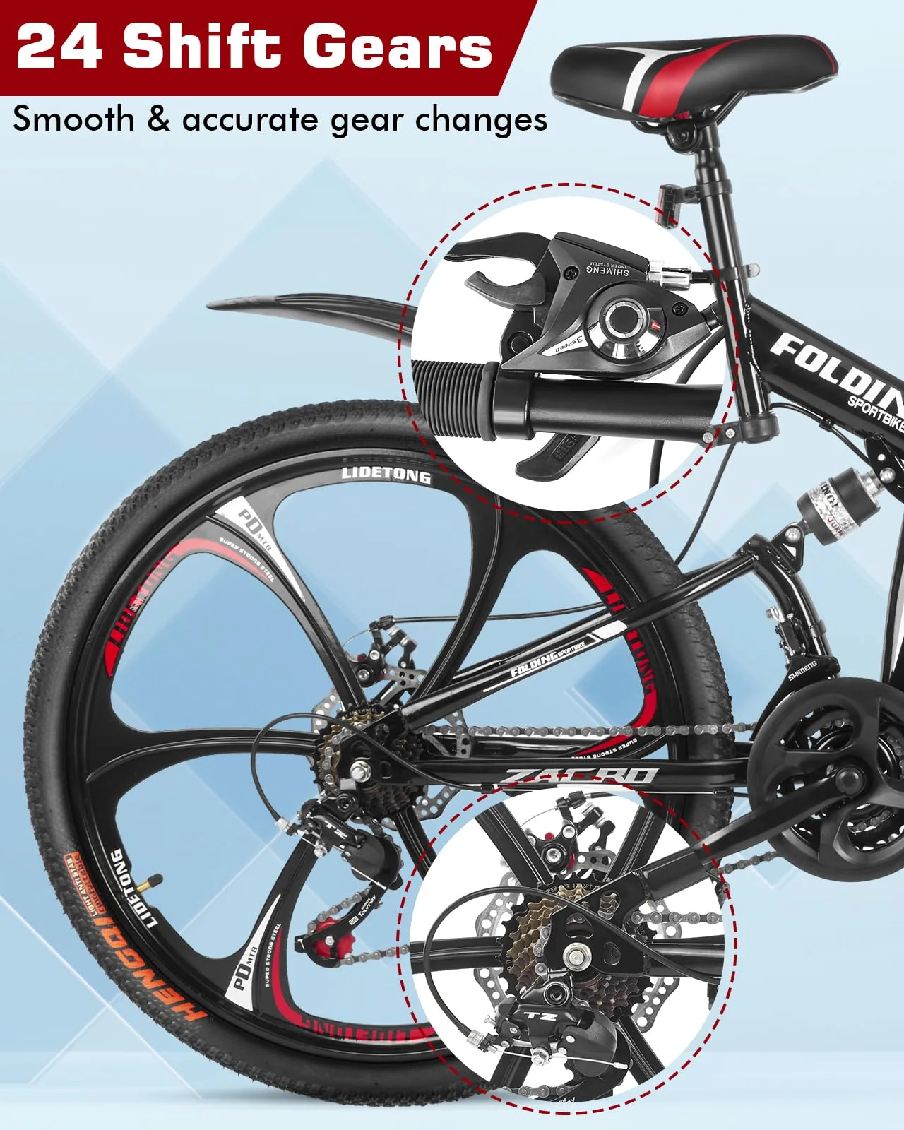 Zacro 26 Inch Folding Mountain Bike, 24 Speed Dual Disc Brake Alloy Wheels MTB Bicycle for Men Women Adults Youth, Blue - Womvr