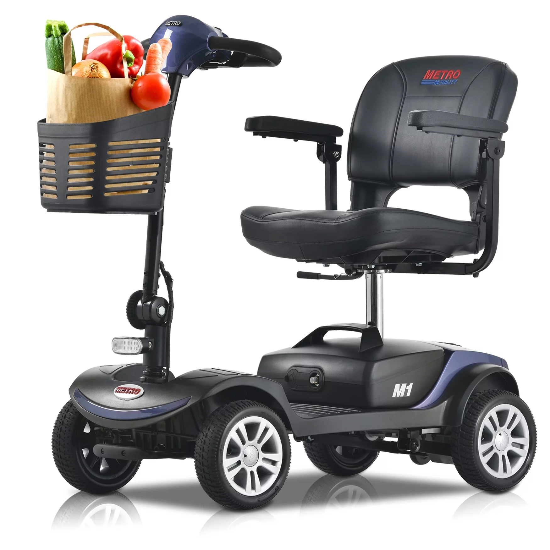 Electric Mobility Scooter for Adults and Seniors - 300 lbs Max Weight, 4-Wheel Powered Mobility Scooters Wheelchair Device for Travel, Elderly (with Head Light-White) - Womvr