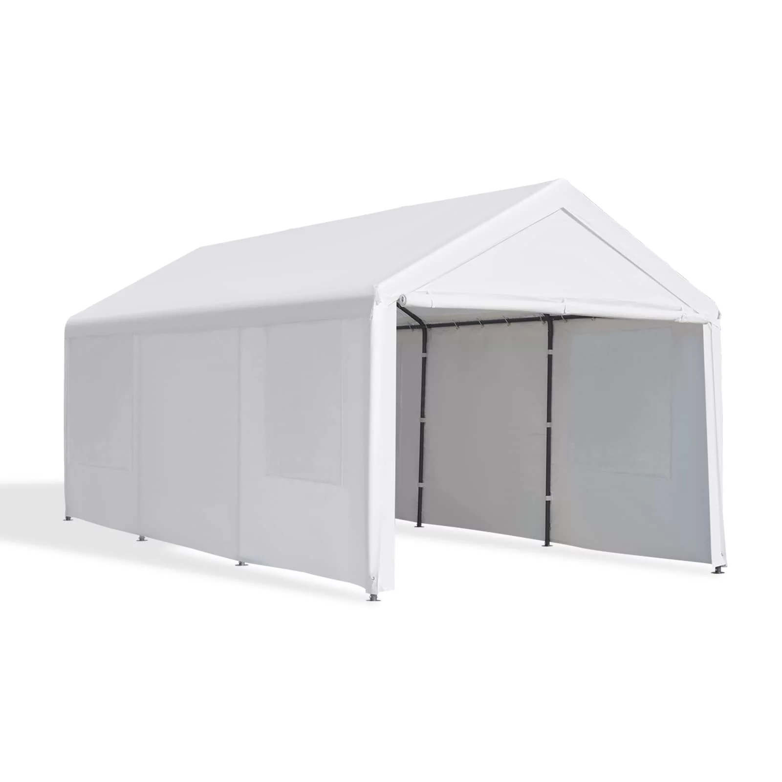 Gardesol Carport, 12'x20' Extra Large Heavy Duty Carport with Removable Sidewalls & Doors, Portable Garage Car Canopy for Car, Truck, SUV, Beige - Womvr