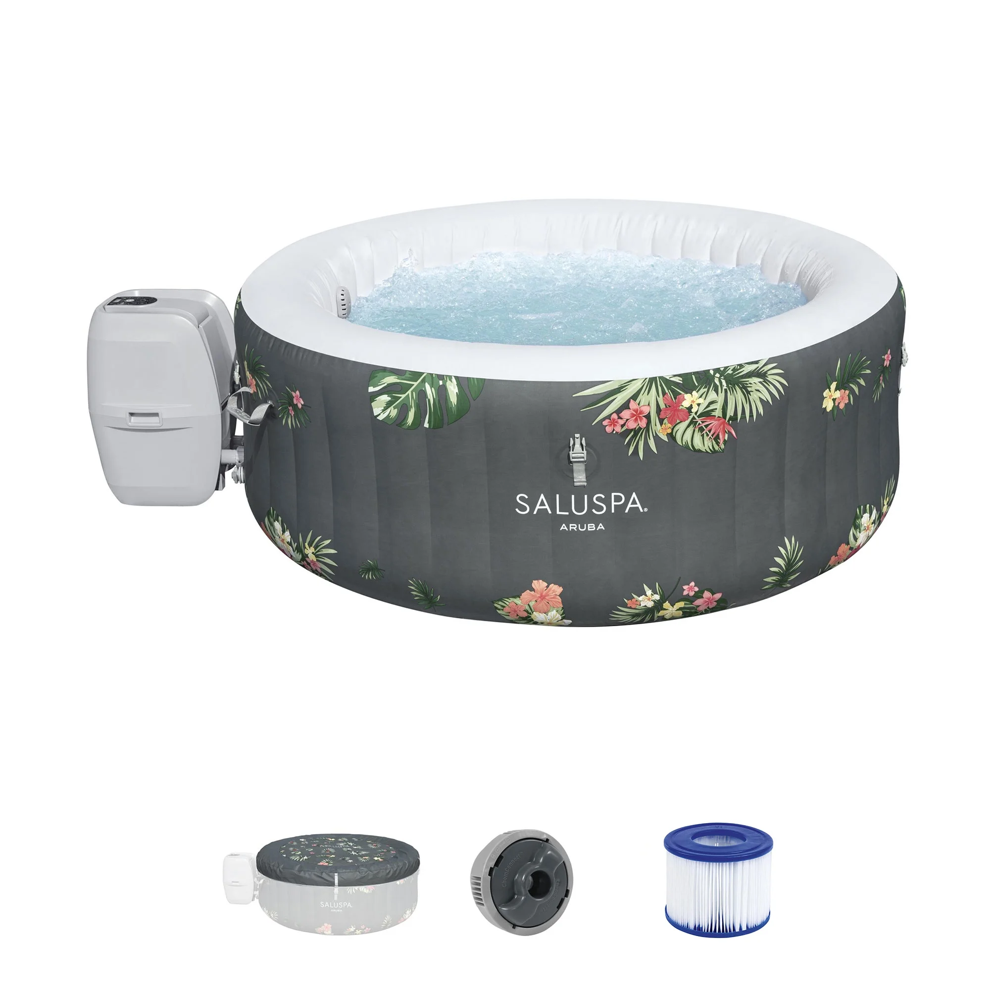Bestway SaluSpa Aruba AirJet Inflatable Hot Tub w/ EnergySense Cover, Grey - Womvr