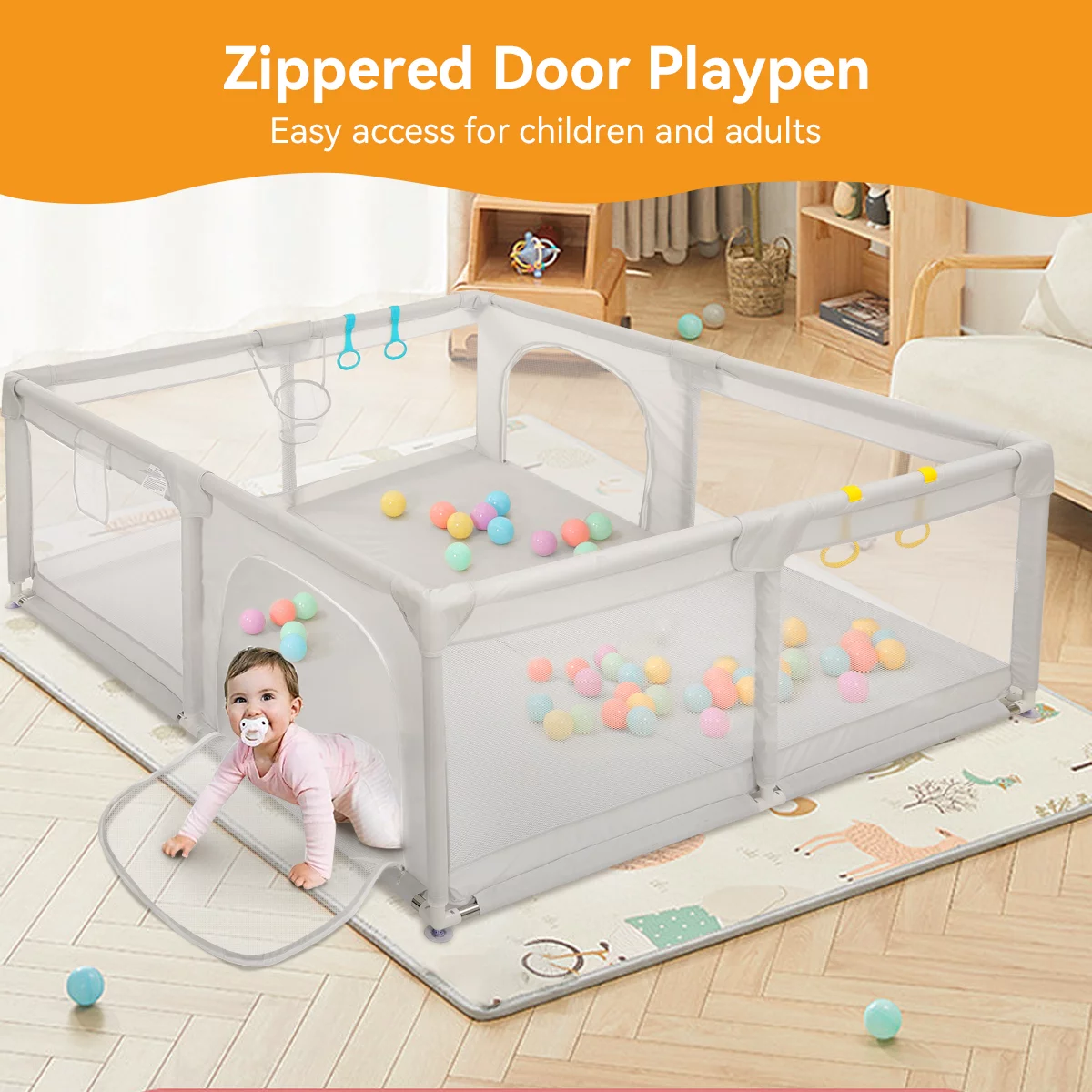 Large Baby Playpen, 79x63x27inch Activity Center Playard for Babies and Toddlers, Gray - Womvr
