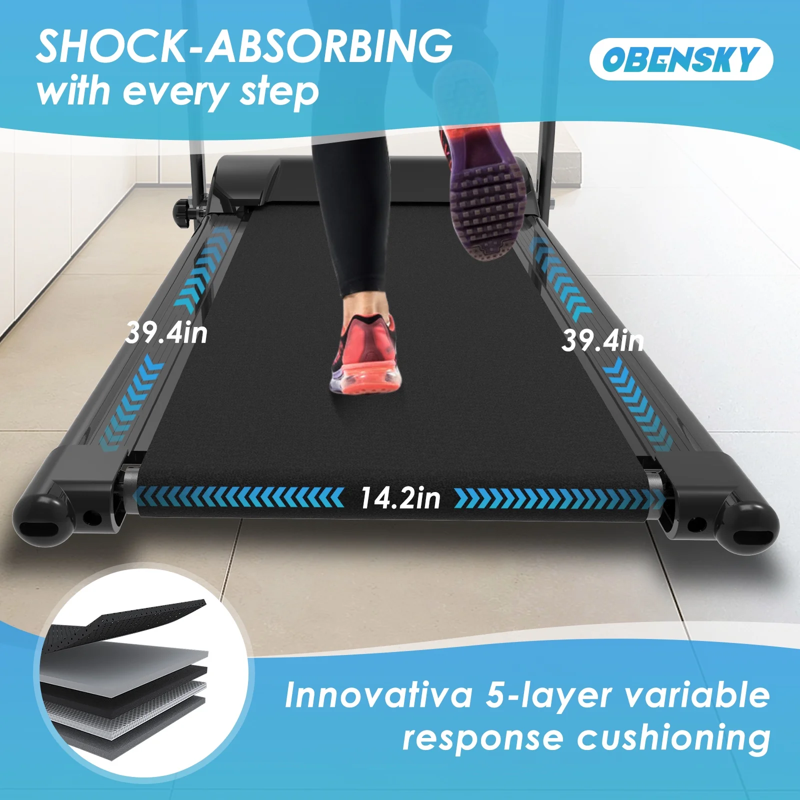 OBENSKY 1000W Portable Foldable Treadmill, Running Jogging Quiet Fitness Machine/Black - Womvr