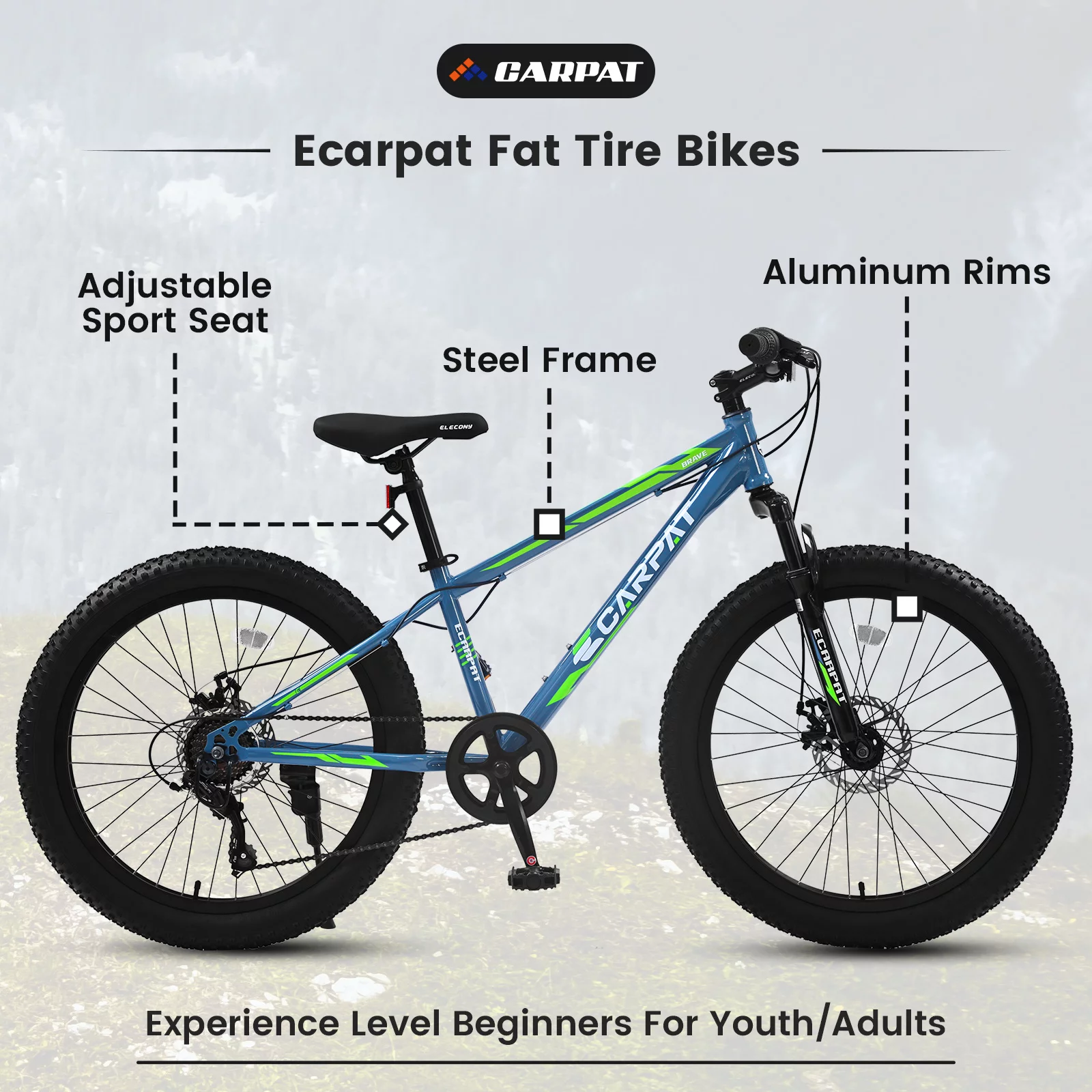 24 inch Fat Tire Bike, Shimano 7-Speed, Dual-Disc Brakes, Orange Trail Mountain Bike for Adult/Youth - Womvr