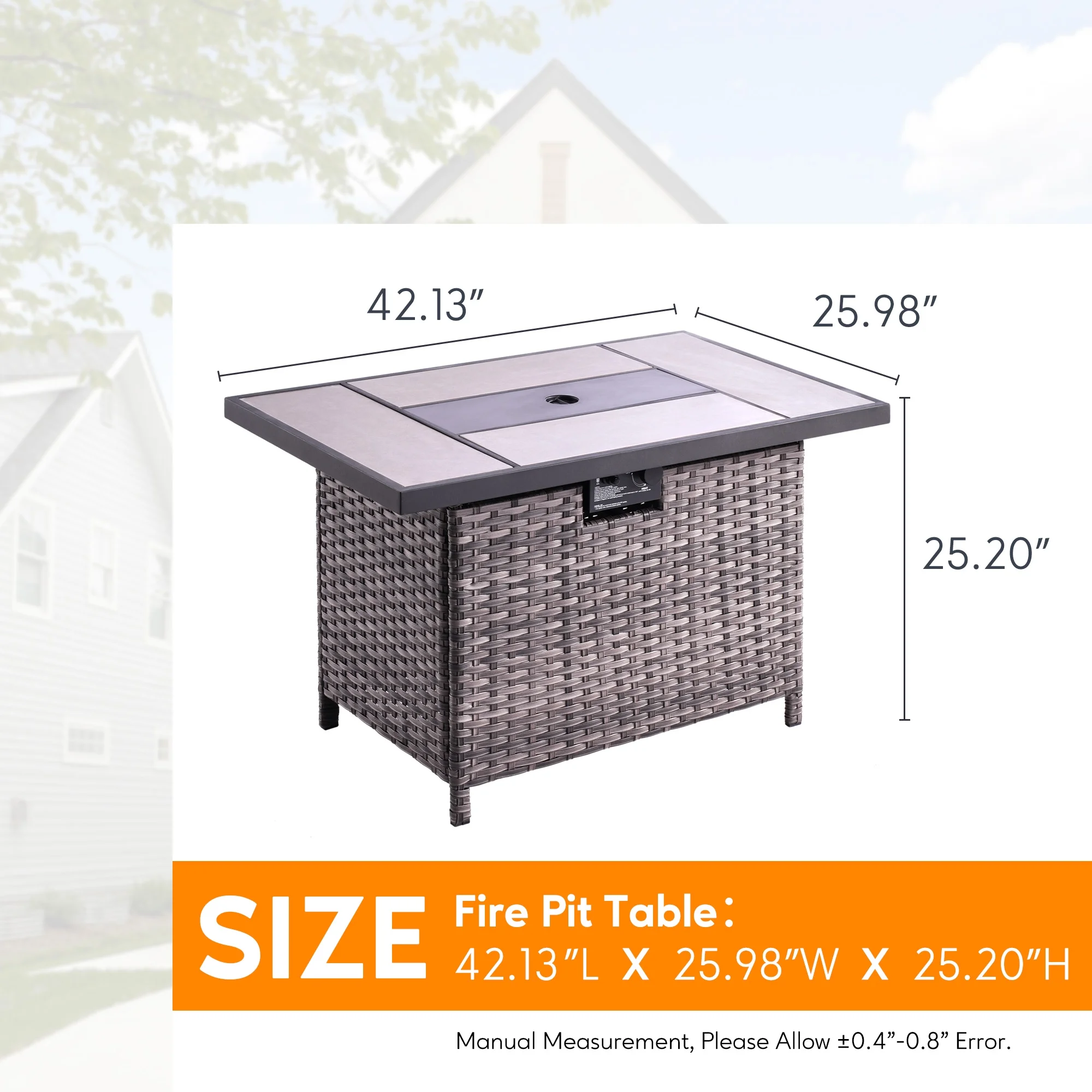 Ovios Outdoor Wicker Propane Fire Pit Table 42-Inch 50,000 BTU Flame Gas Fire Pits for Patio with Waterproof Cover & Lid Rectangle - Womvr