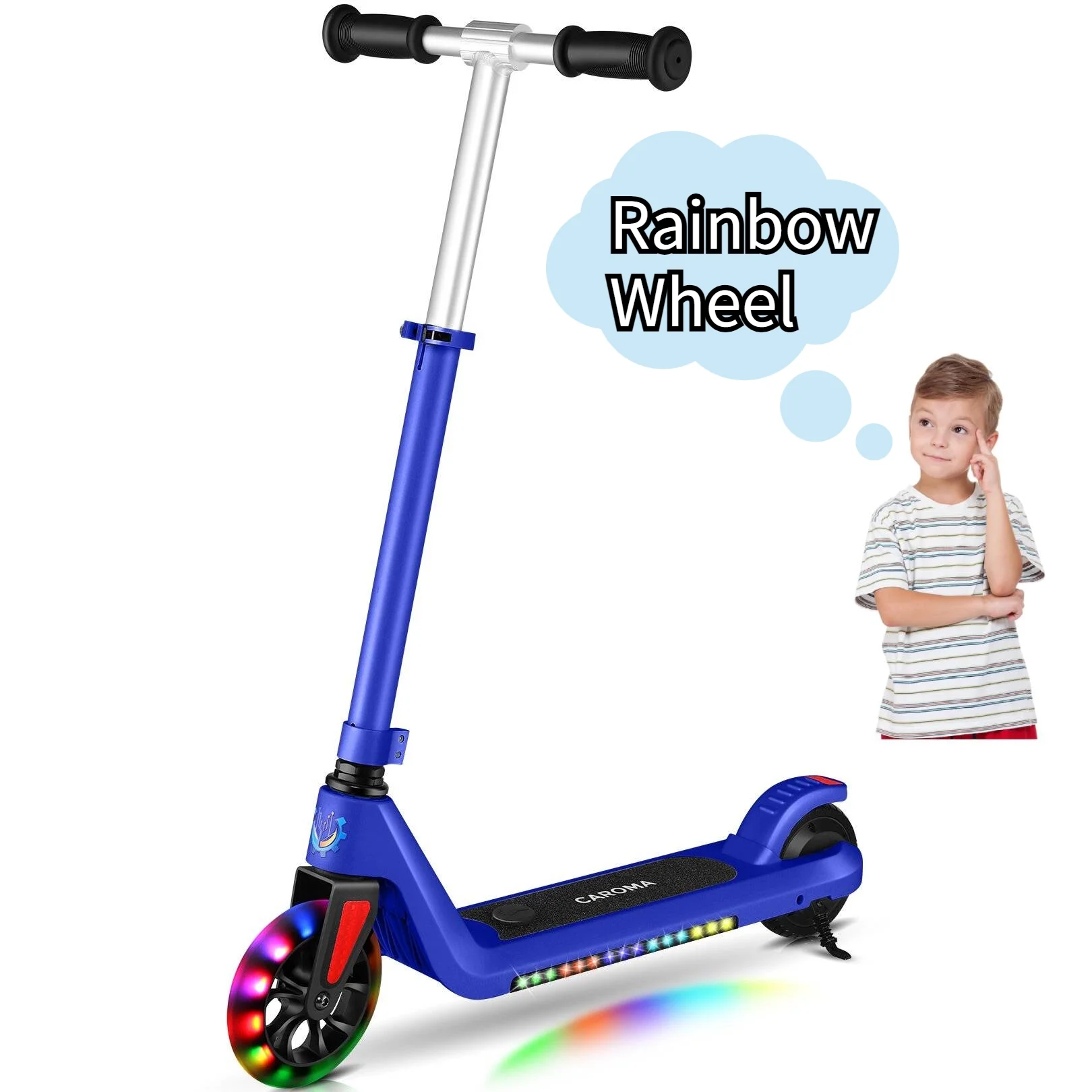 Caroma Kids Electric Scooter, 6+ Boys and Girls Safe Kick Scooter, Adjustable Speed and Handlebar - Womvr