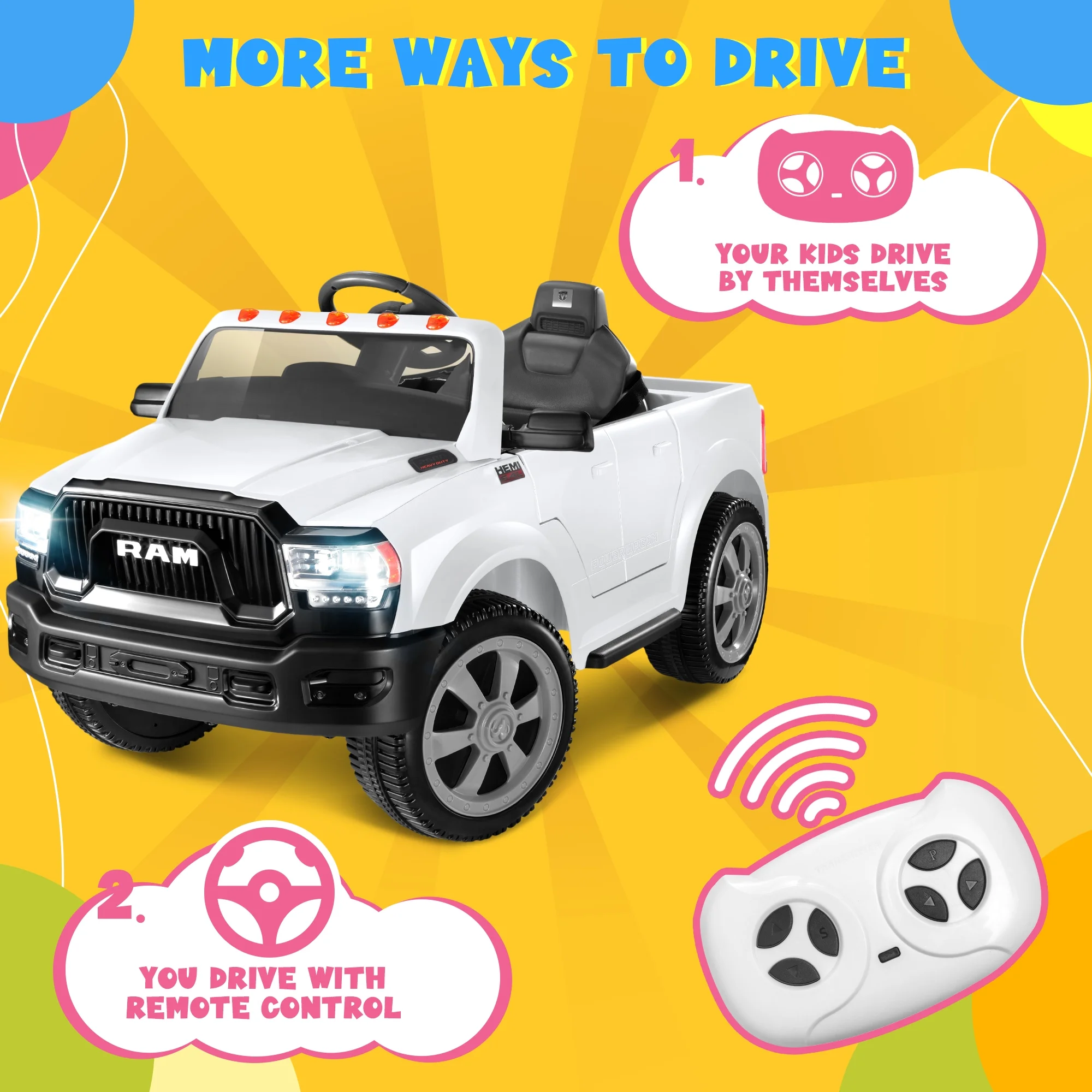 Dodge Ram Ride On Car for Kids, 12V Powered Ride On Truck Cars with Parents Remote Control,Dodge Electric Ride On Car for Boys Girls 3-5, Red - Womvr