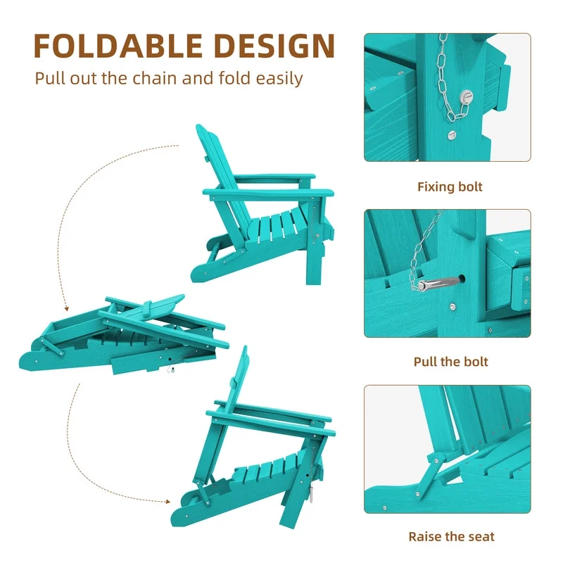 Outdoor Patio Folding HDPE Resin Adirondack Chair, Red - Womvr