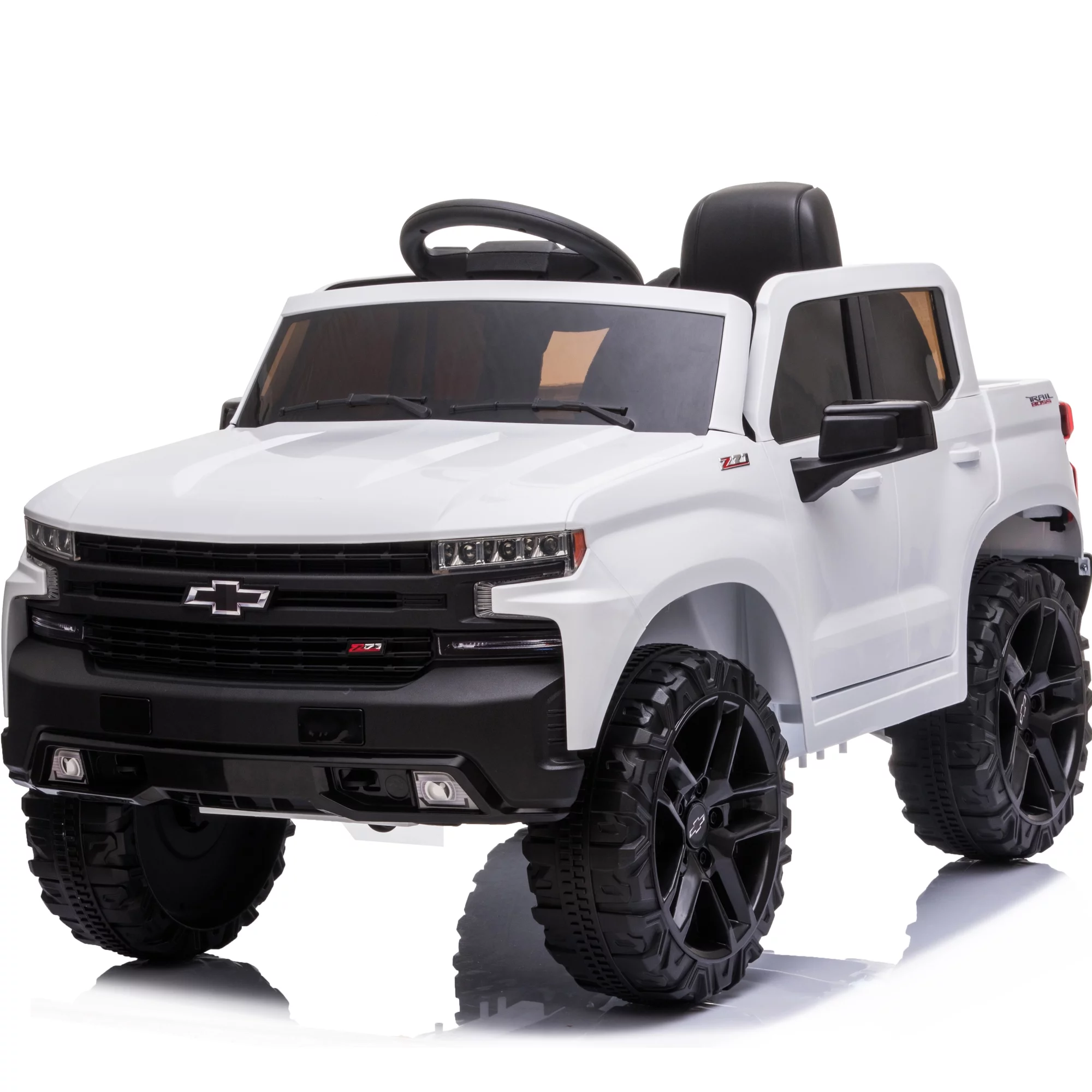 Chevrolet Silverado 12V Powered Ride on Cars for Kids, Remote Control, LED Light, MP3 Player, Electric Ride on Toys Truck for Boys Girls Gifts, White - Womvr