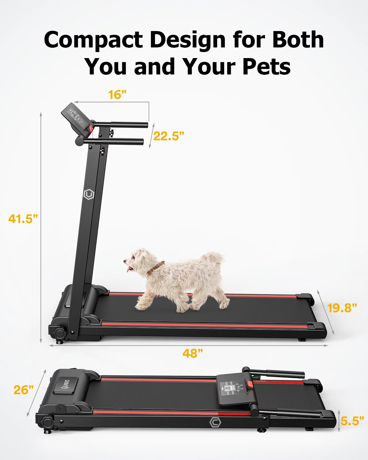 UREVO Folding Treadmill, 2.25HP Portable Mini Treadmills for Home Office, Compact Threadmill with 12 HIIT Modes, LCD Display, 265 lbs Capacity - Womvr