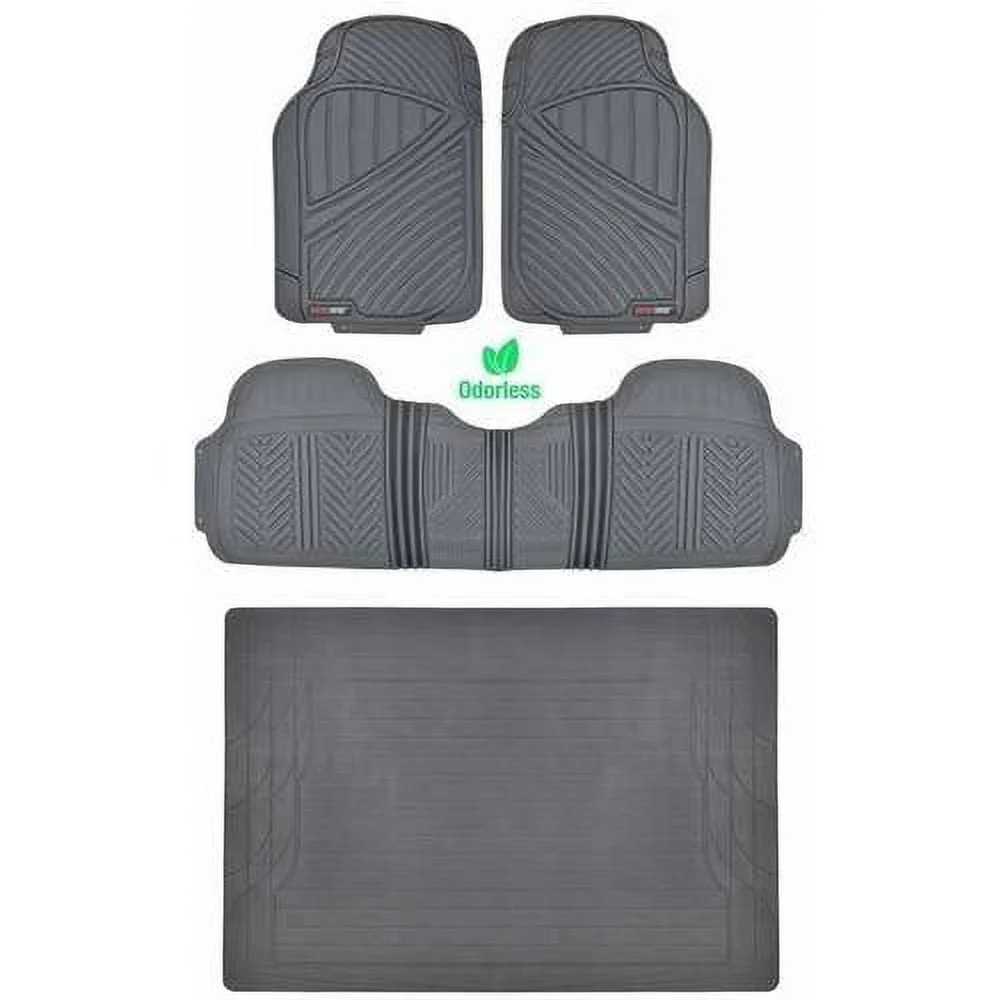 Motor Trend 100 Percent Odorless Car Floor Mats with Standard Trunk Cargo Mat, 4 Pieces Rubber Protection, Black Beige Gray - Womvr