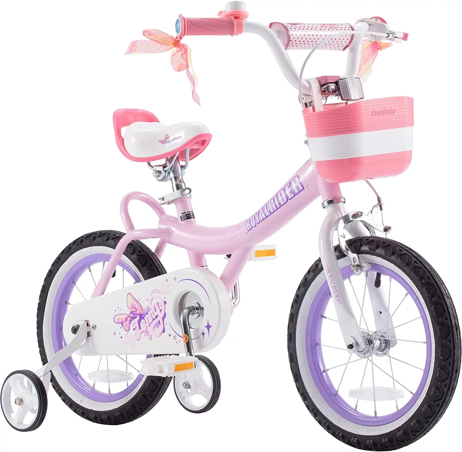 Royalbaby Jenny Girl's Kid's 14 In. Children's Beginner with Bicycle Training Wheels Basket , EL Pink - Womvr