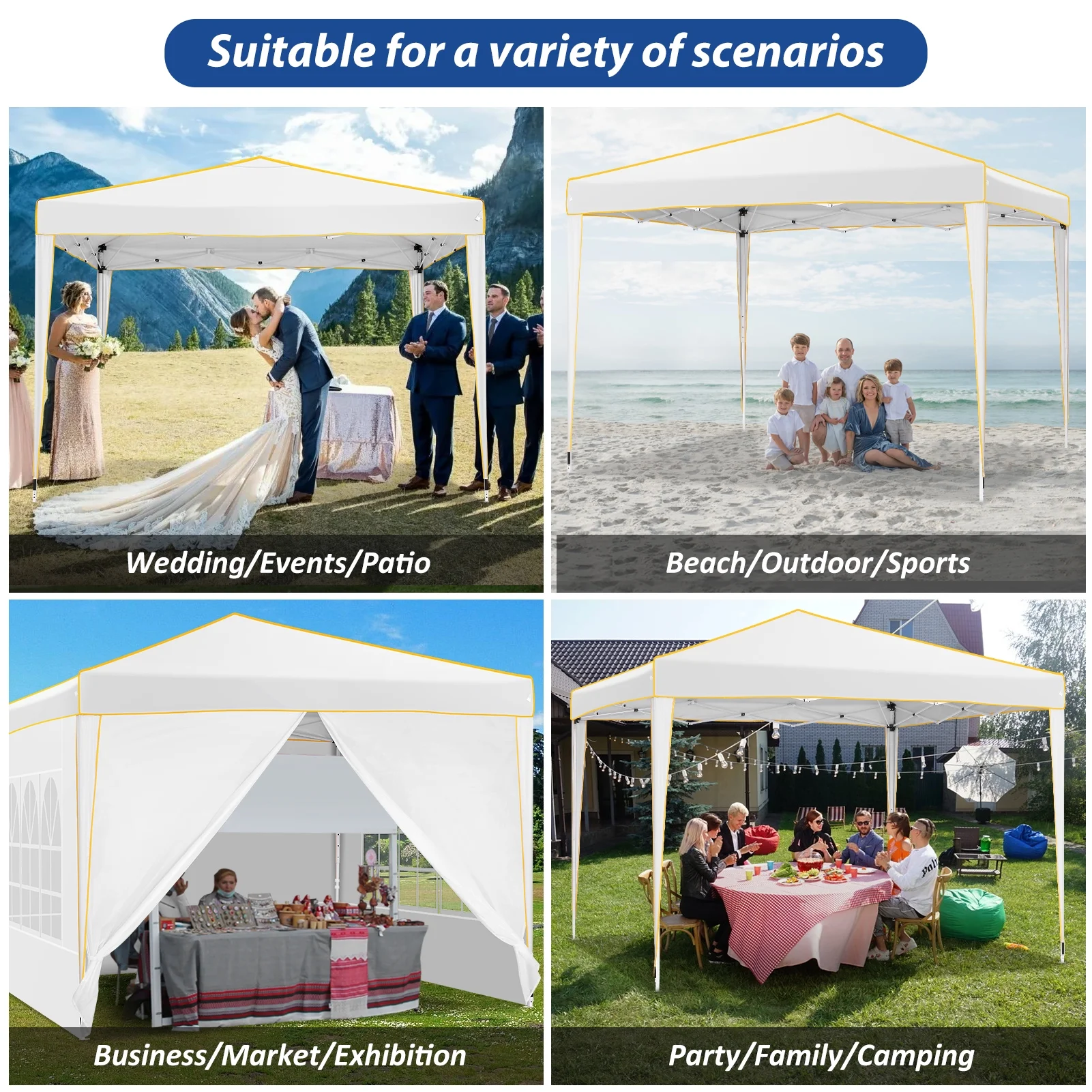SANOPY 10' x 10' Pop up Canopy, UV and Rain Resistant Canopy Shelter with 4 Removable Sidewalls and Sandbags, Outdoor Canopy with Carry Bag for Grass, Beach and Camping - Womvr
