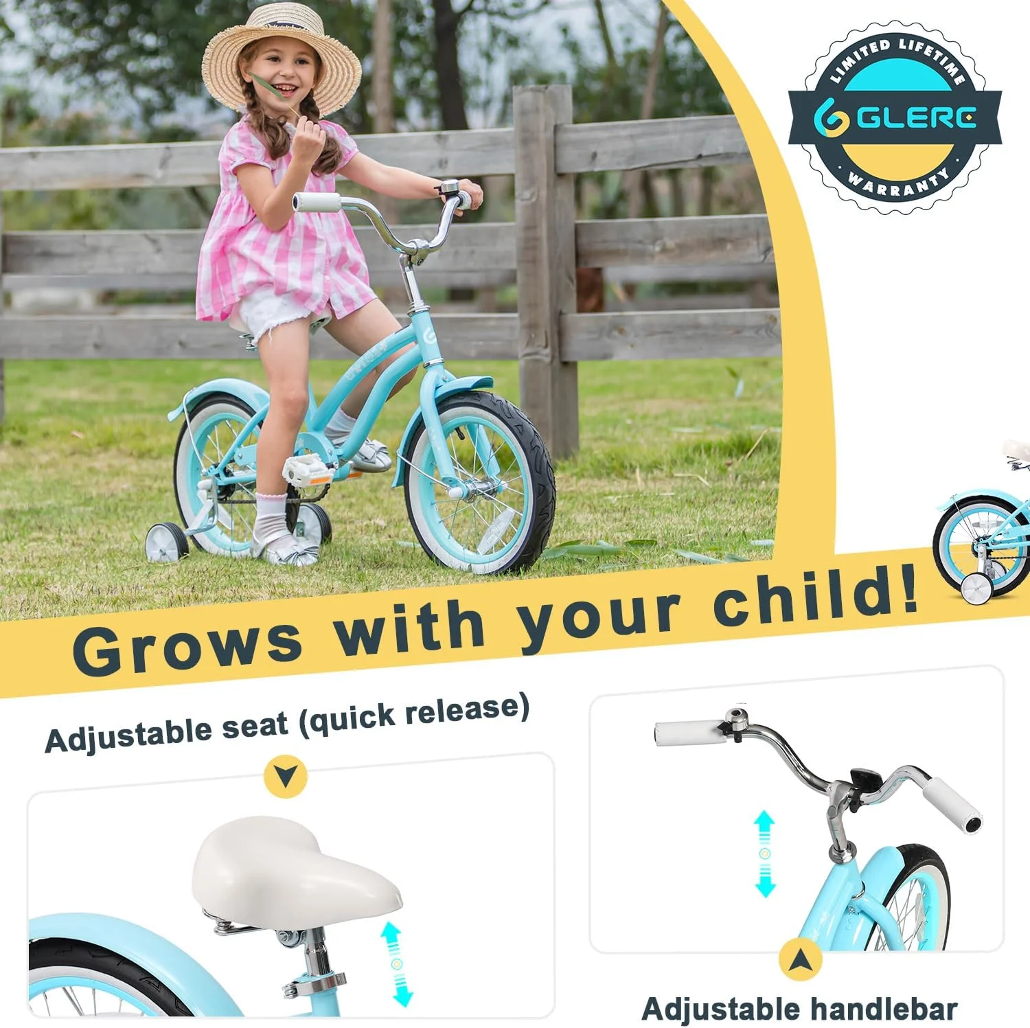 Glerc 16 inch Kids Cruiser Girls Bike for Child 4-7 Years,Mint Green - Womvr