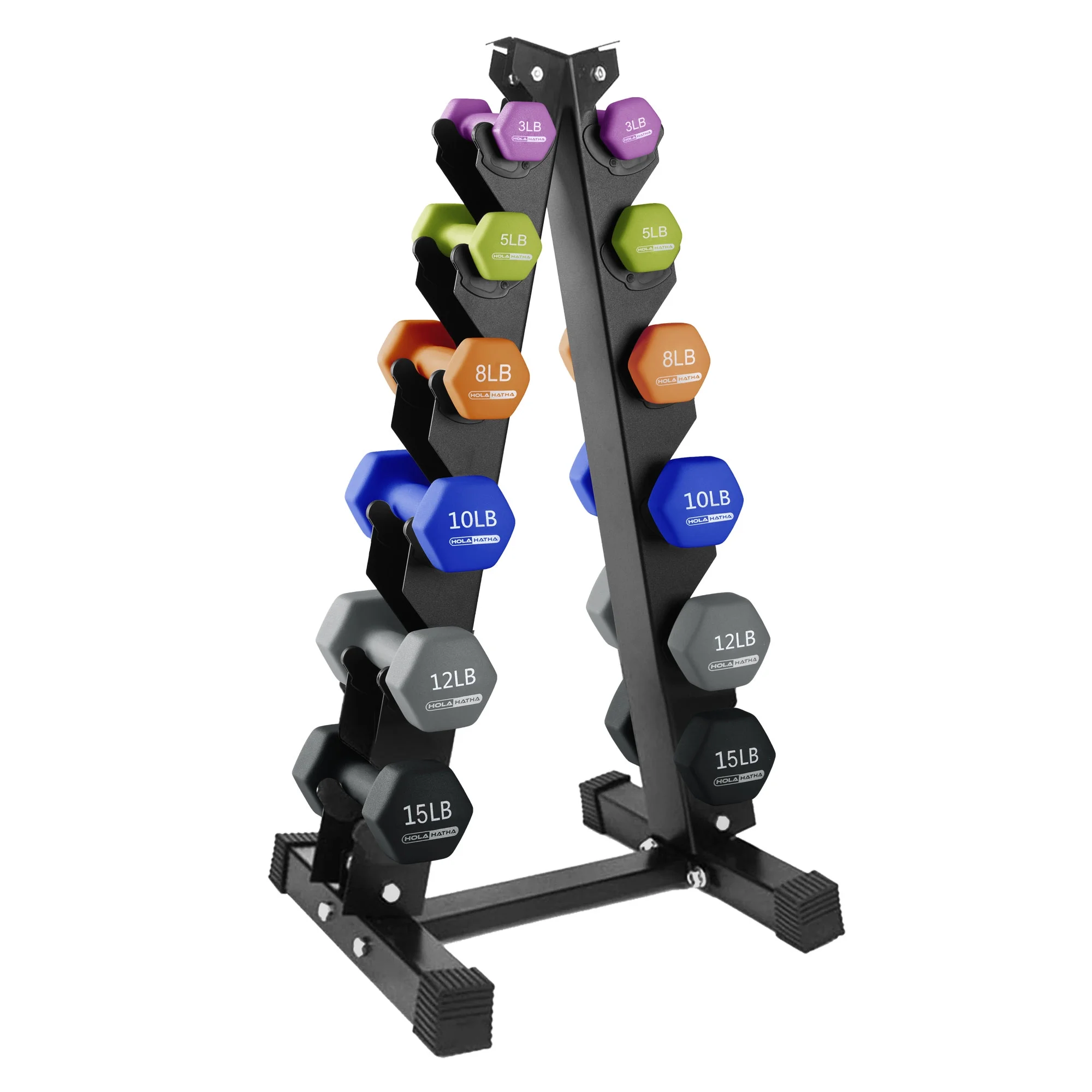 HolaHatha 3, 5, 8, 10, 12 & 15 Pound Neoprene Dumbbell Weight Set with Rack - Womvr
