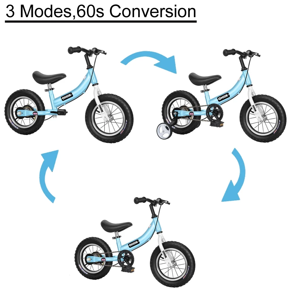 OHIIK Balance Bike 2 in 1 for Kids 2-7 Years Old,Balance to Pedals Bike,12 14 16 inch Kids Bike,with Pedal kit,Training Wheels,Brakes - Womvr