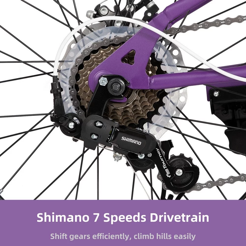 JOYSTAR 20 Inch Mountain Bike for Kids Ages 7-12 Year Old, 3-Inch Wide Knobby Tires, 7 Speed Shimano Drivetrain, Disc Brakes, Fat Tire Kids Bicycles for Boys Girls - Womvr