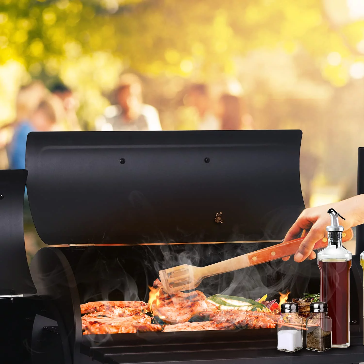 Dkelincs 43'' Charcoal Grill with Wheels and Side Fire Box -BBQ Grill Perfect for Camping, Outdoor Party and Picnics Portable Barbecue Grill for 6-10 People - Womvr