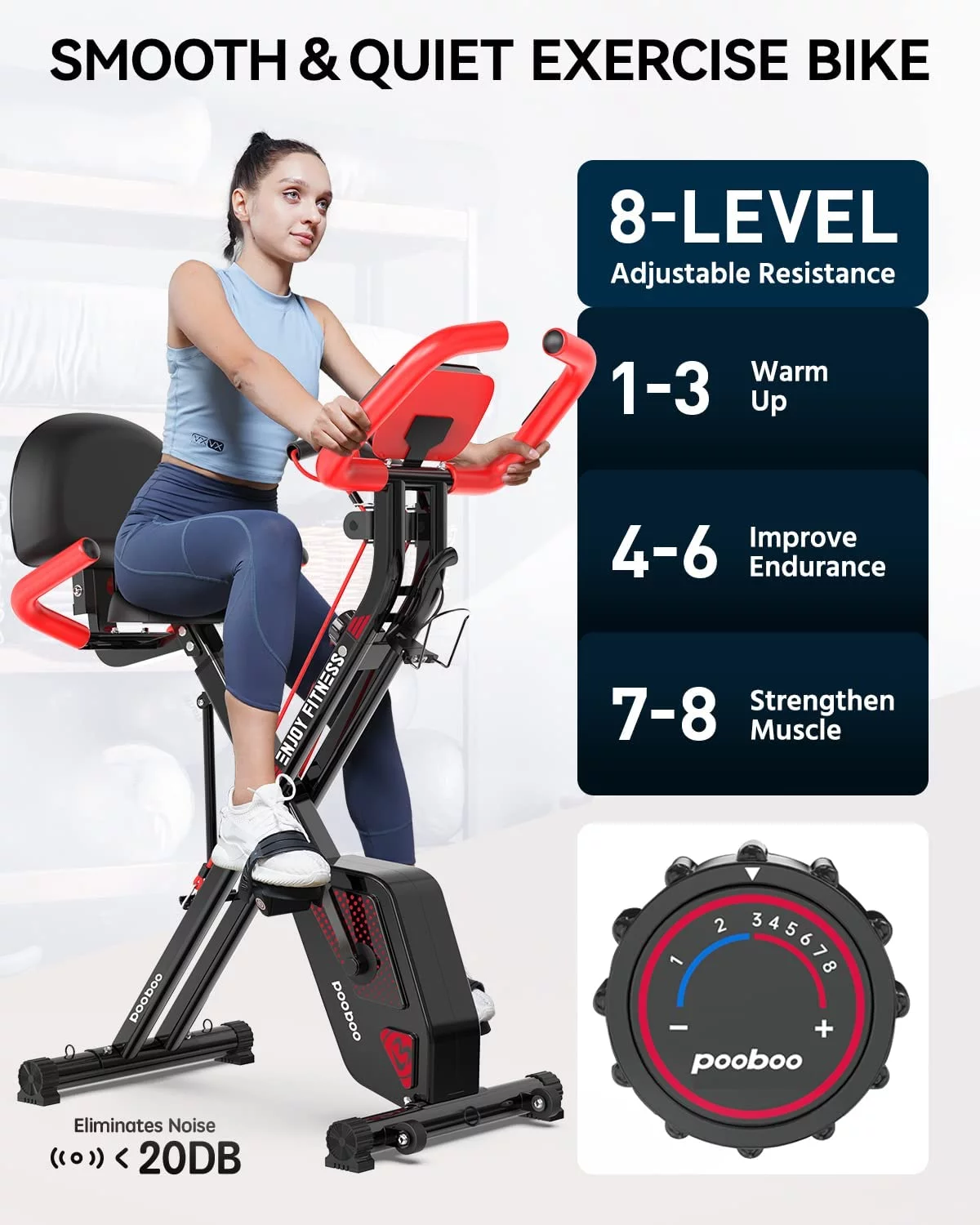 Pooboo 4in1 Folding Exercise Bike Indoor Cycling Bike Stationary Magnetic x Bike Gym Workout 300lb - Womvr