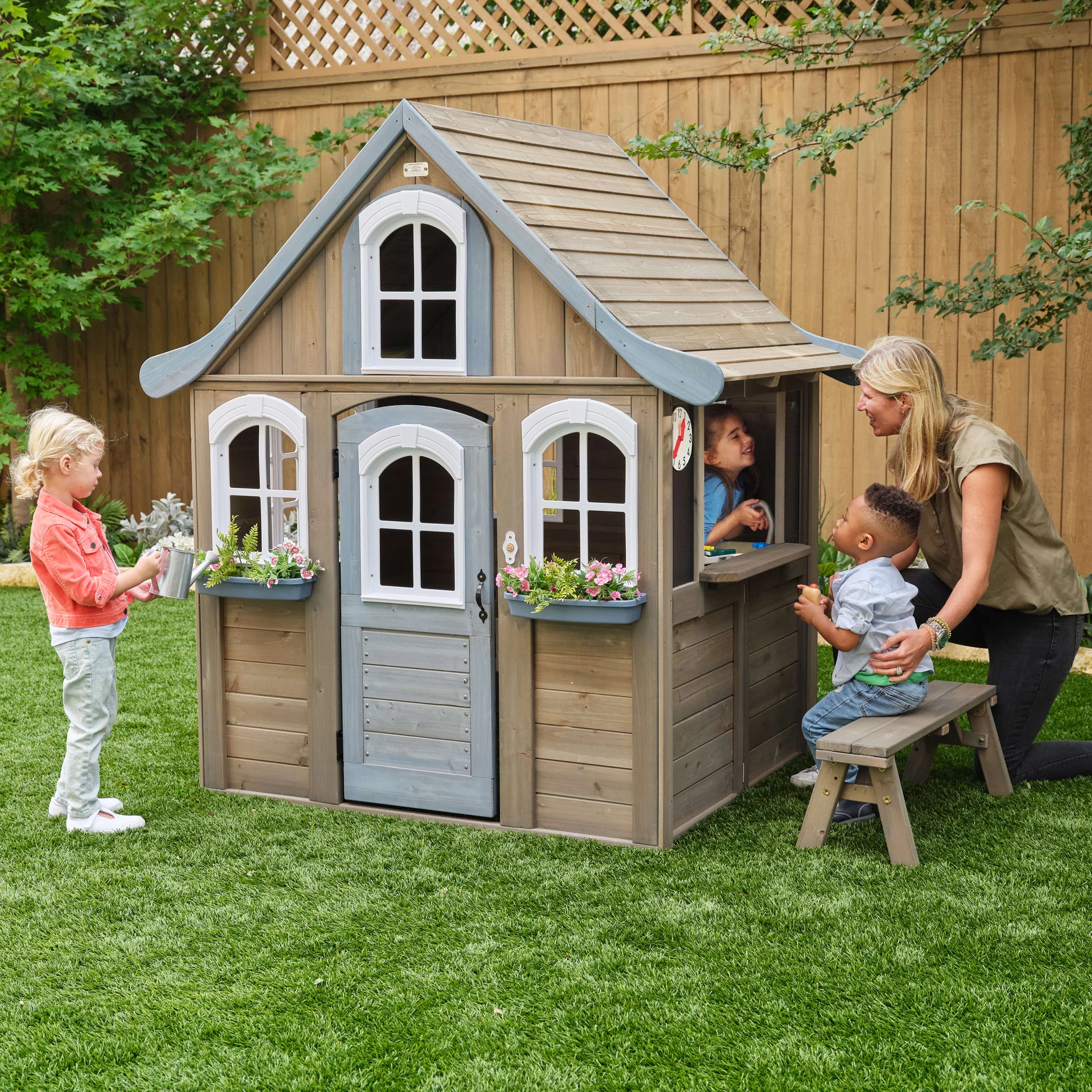 KidKraft Forestview II Wooden Outdoor Playhouse with Kitchen - Womvr