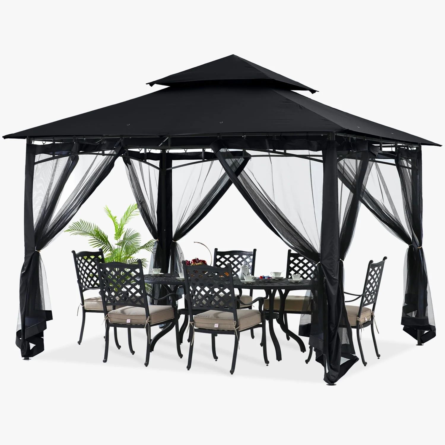 ABCCANOPY 9'x9' Patio Gazebo With Mosquito Netting and Double Soft Roof Canopies for Shade and Rain,Rust Red - Womvr