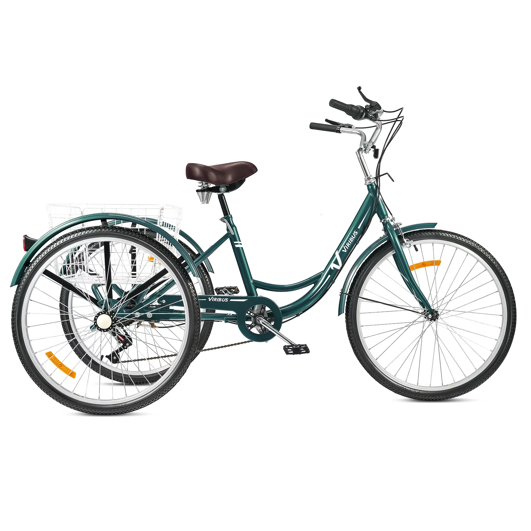 VIRIBUS 26 Inch Adult Tricycle 3 Wheel Bike with 7 Speeds & Basket for Men Women, Black - Womvr