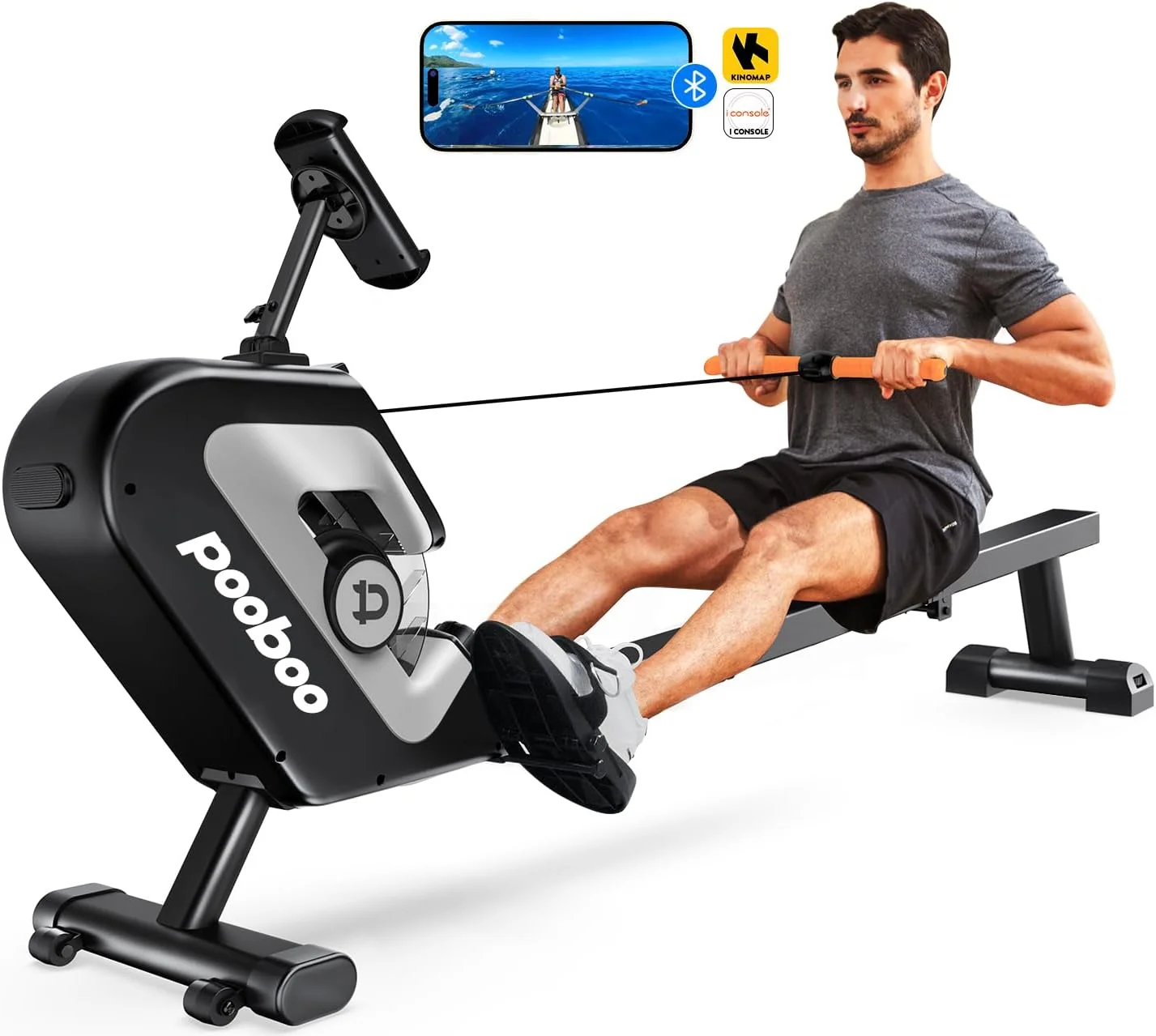 Pooboo Magnetic Rowing Machines Rower Foldable with 8 Level Resistance Indoor Rower Machine with Digital Monitor 350lbs - Womvr