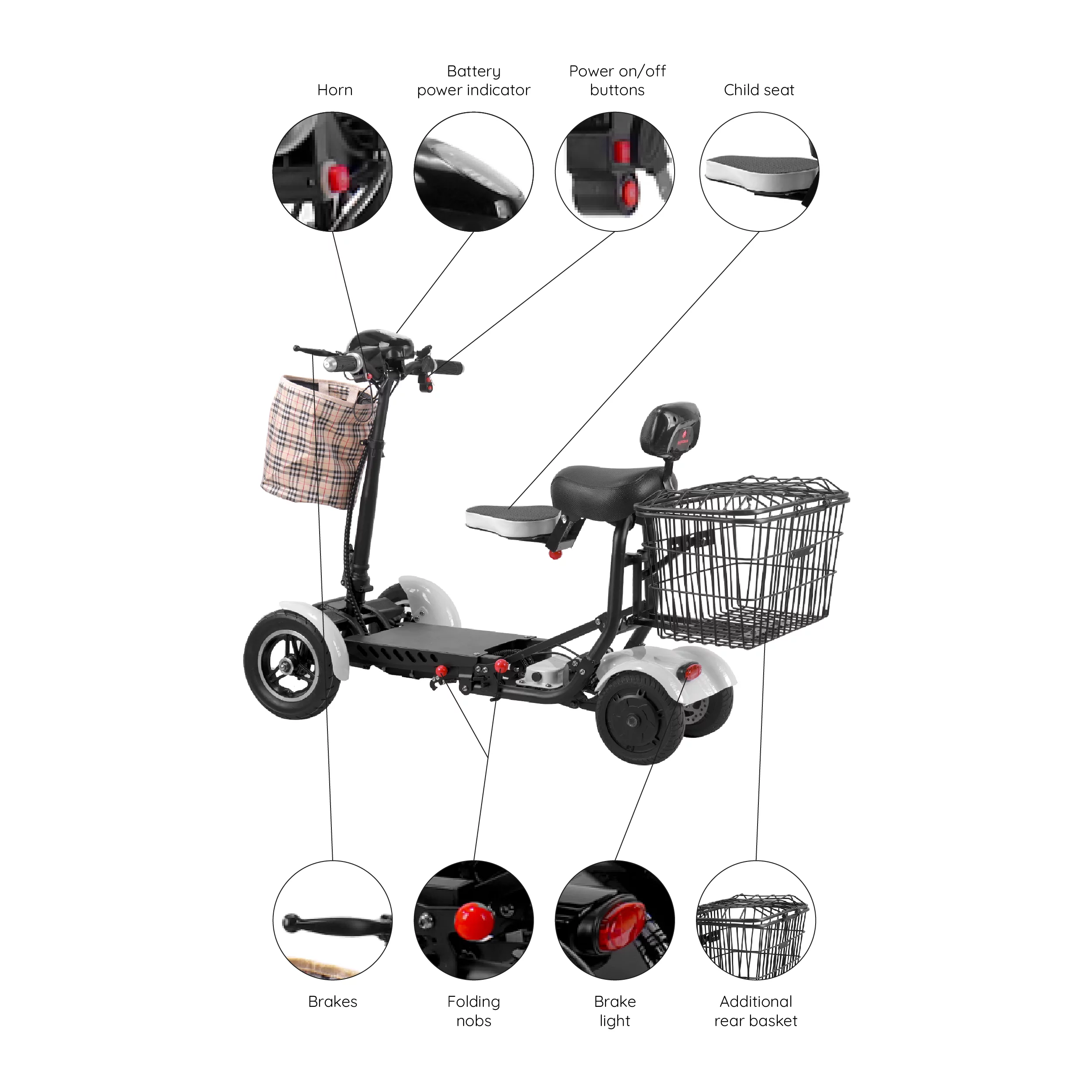 Smart Lightweight Electric Power Scooter, 4 Wheels Foldable Double Seats - Womvr