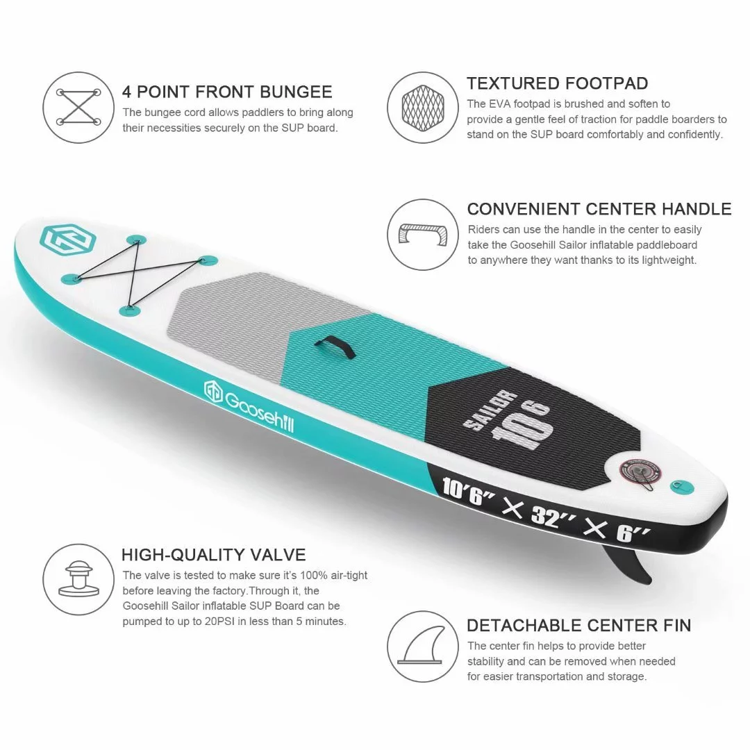 Goosehill Sailor Inflatable Stand Up High-quality Teal Paddle Board, lightweight, SUP Package, 10'6