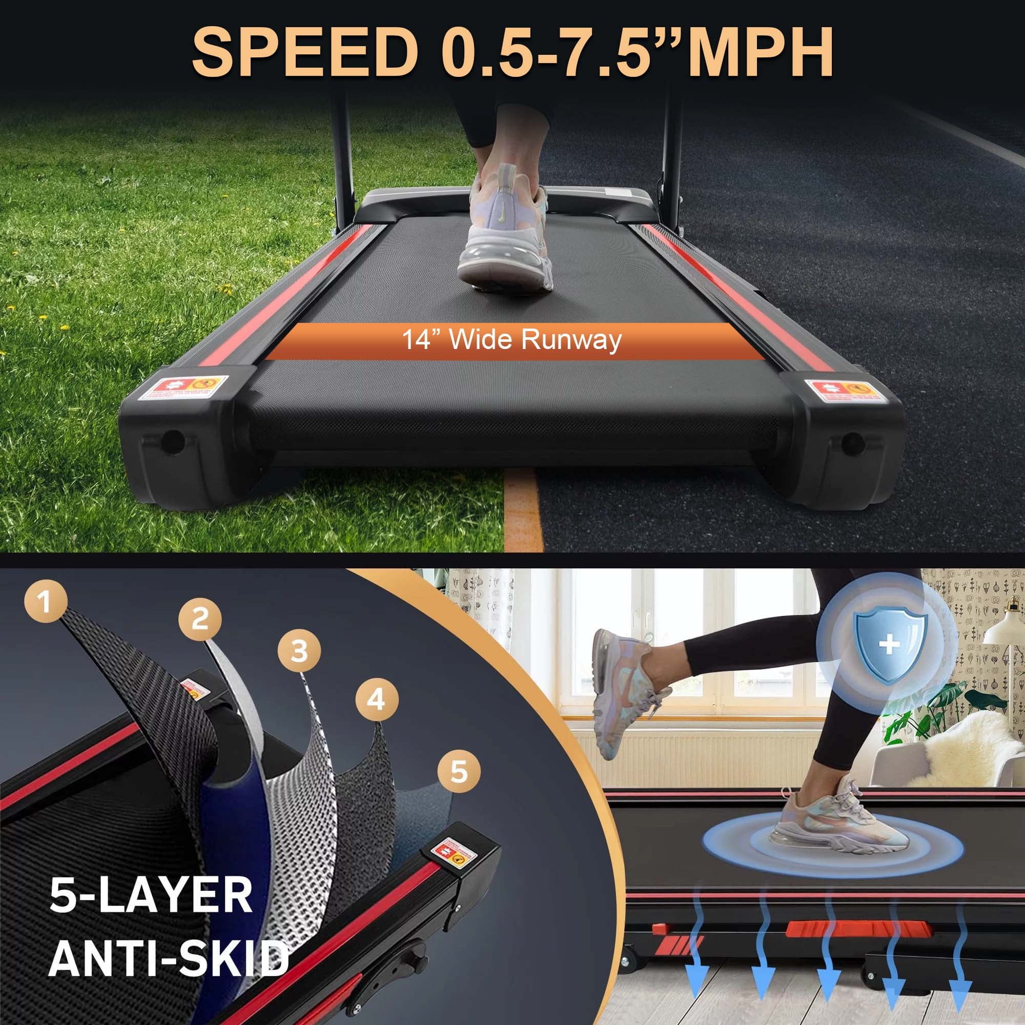 Aukfa Folding Treadmill with Incline, 265 lbs Capacity, 7.5 mph Max Speed for Home Gym Workout - Womvr