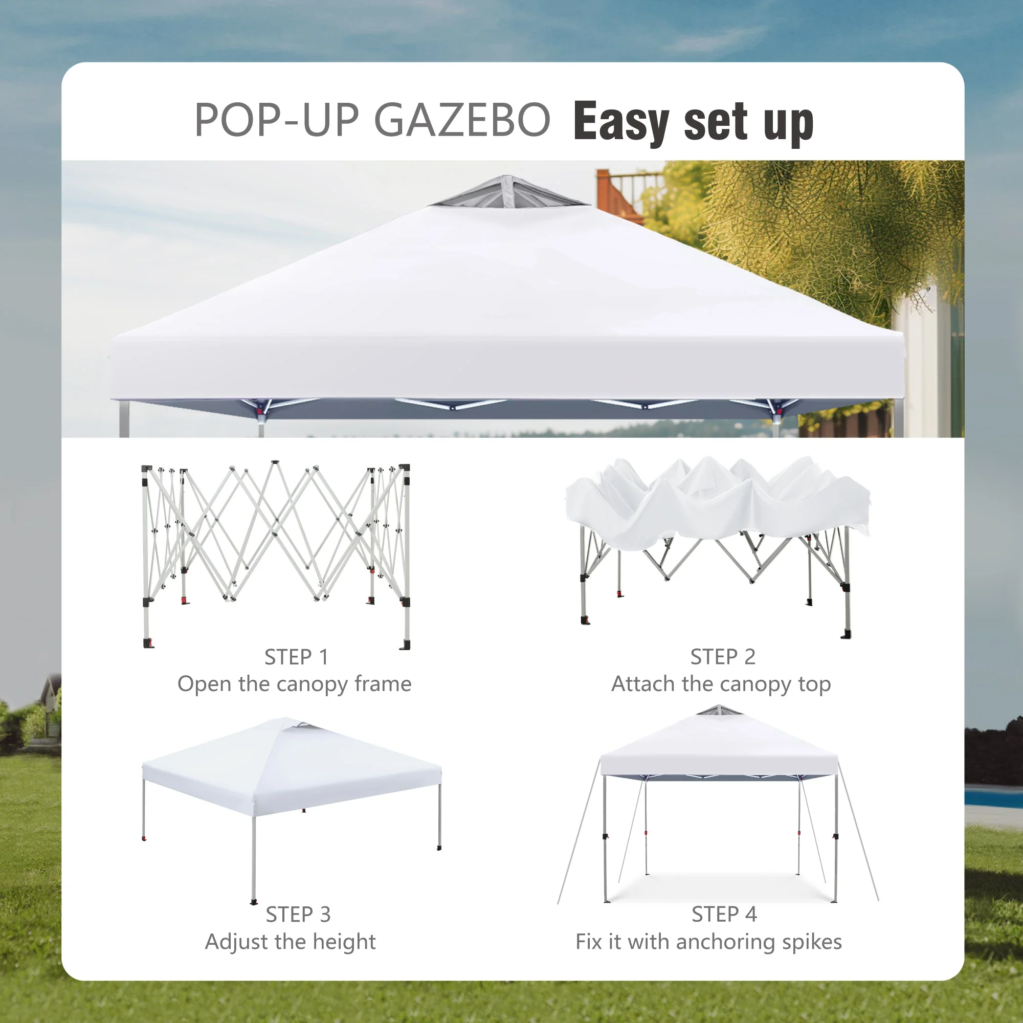 Alpha Joy 10'x 10' Pop up Canopy Tent Outdoor Event Instant Tent with Roller Bag, Blue - Womvr