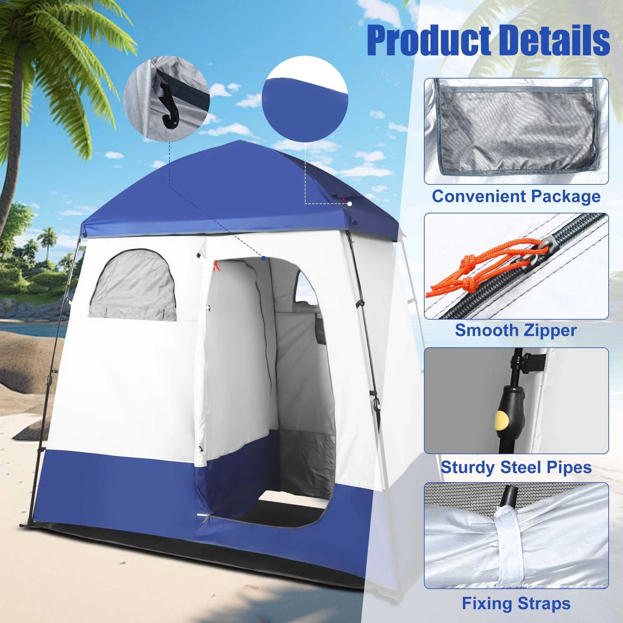 GVDV Camping Shower Tent Oversize Space Privacy Tent Portable Outdoor Shower Tents for Camping with Floor Changing Tent Dressing Room Easy Set Up Shower Privacy Shelter 2 Rooms Toilet Tent - Womvr