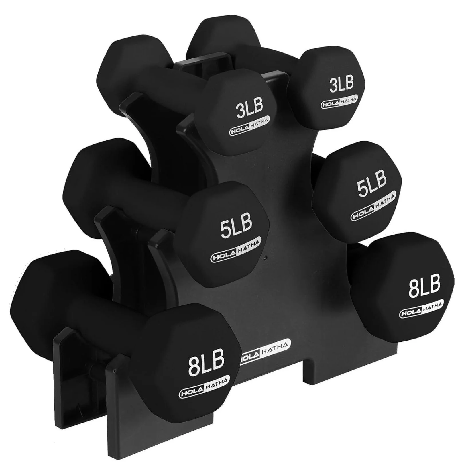 2, 3, 5, 8, and 10 Pound Neoprene Dumbbell Hand Weight Set with Rack - Womvr