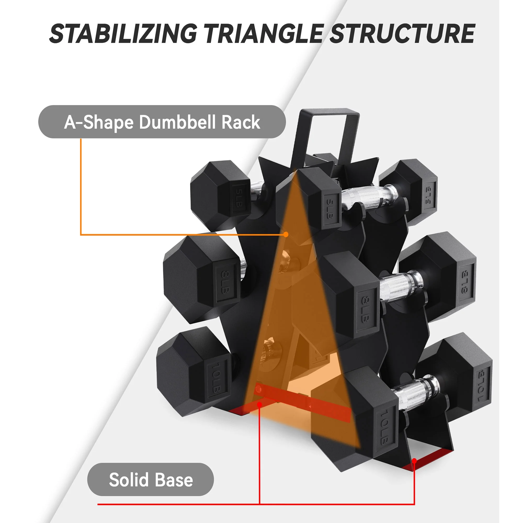 BalanceFrom Rubber Hex 5, 8, and 10 Pound Dumbbell Pairs with Metal Rack - Womvr