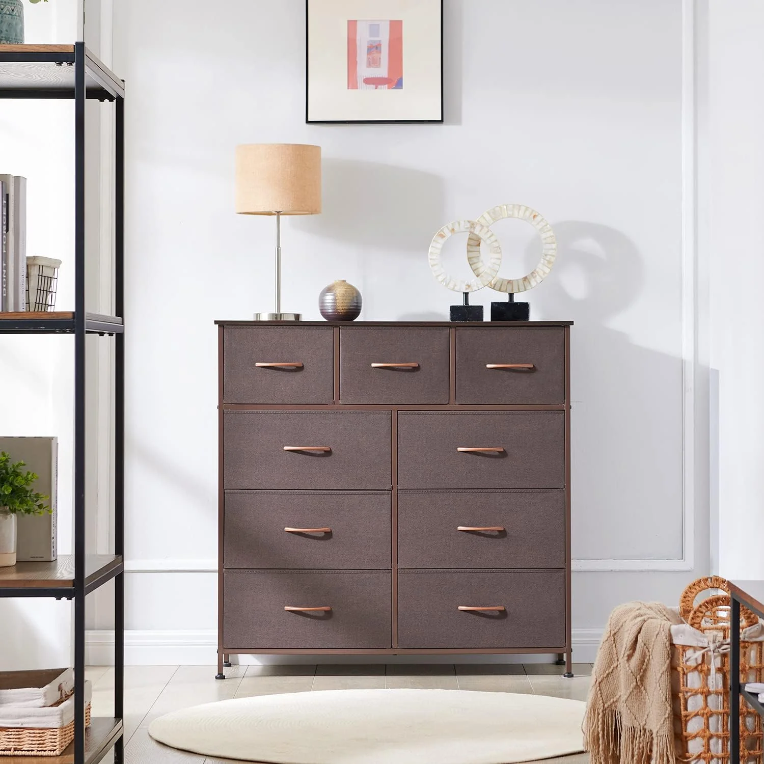 Somdot Dresser, 9-Drawer Fabric Storage Tower for Bedroom, Nursery, Entryway, Closets, Tall Chest Organizer Unit with Large Capacity Fabric Bins - Womvr