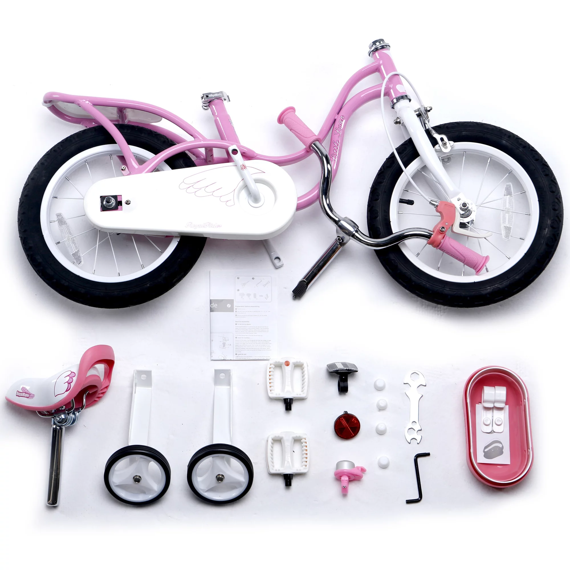 Royalbaby Little Swan Light Pink 16 Girl's Bicycle With Training Wheels and Basket - Womvr