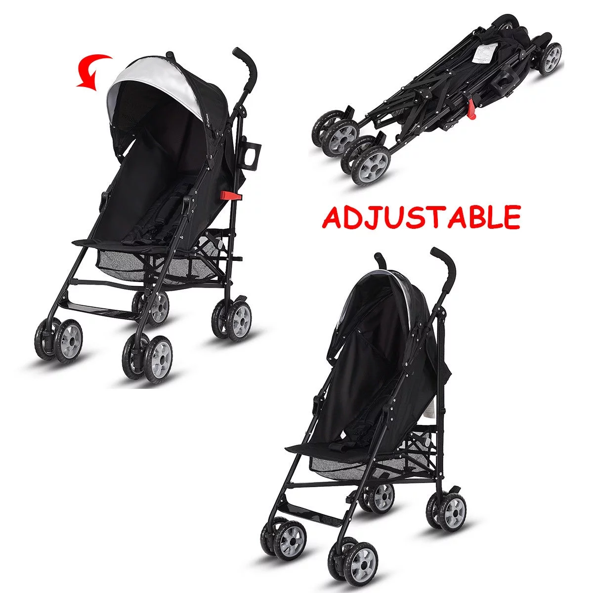 Costway Folding Lightweight Baby Toddler Umbrella Travel Stroller with Storage Basket Black - Womvr