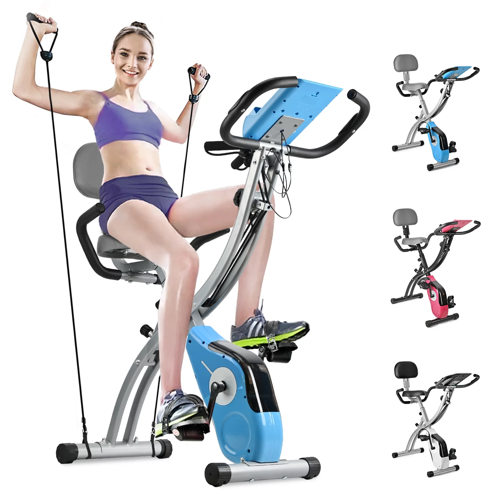 Wonder Maxi Folding Upright Exercise Bike Stationary Cycling Bike up to 441 lbs for ​Home Gym (Black) - Womvr