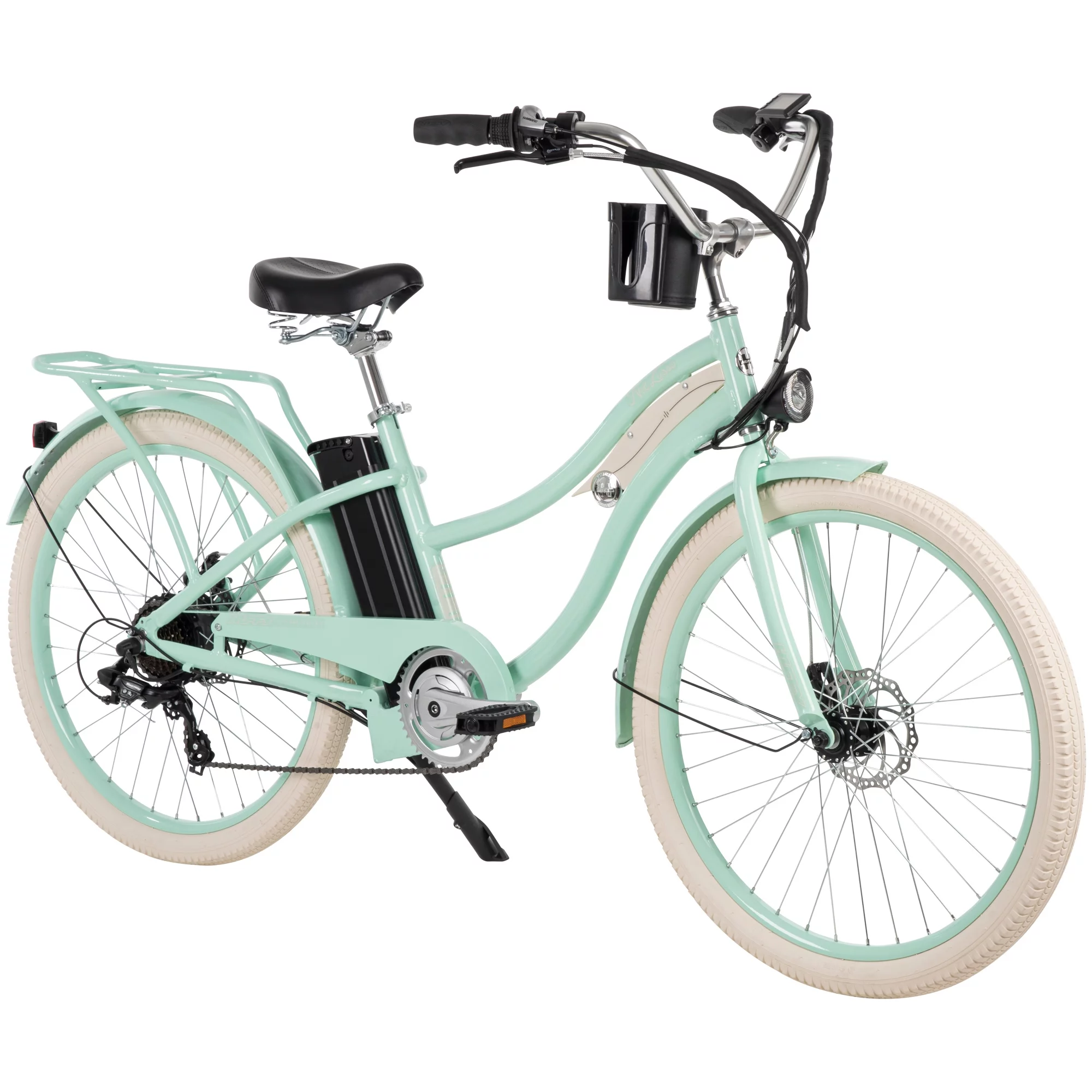 Huffy Nel Lusso 26-in 7-Spd Electric Cruiser Bike with Throttle, Ages 14+ Years,  Mint Green,  36V, 350W, UL 2849 Compliant and Certified by Accredited Labs ACT and ITS - Womvr