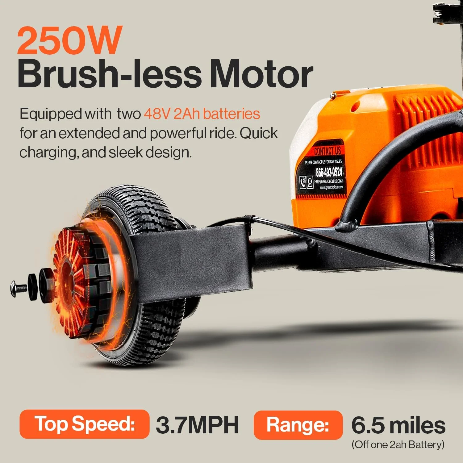 SuperHandy 4-Wheel Mobility Scooter - Lightweight, Foldable, 48V 2Ah Li-Ion Battery, Adjustable, Flat-Free Tires, 330lbs Capacity (Orange & Black) - Womvr