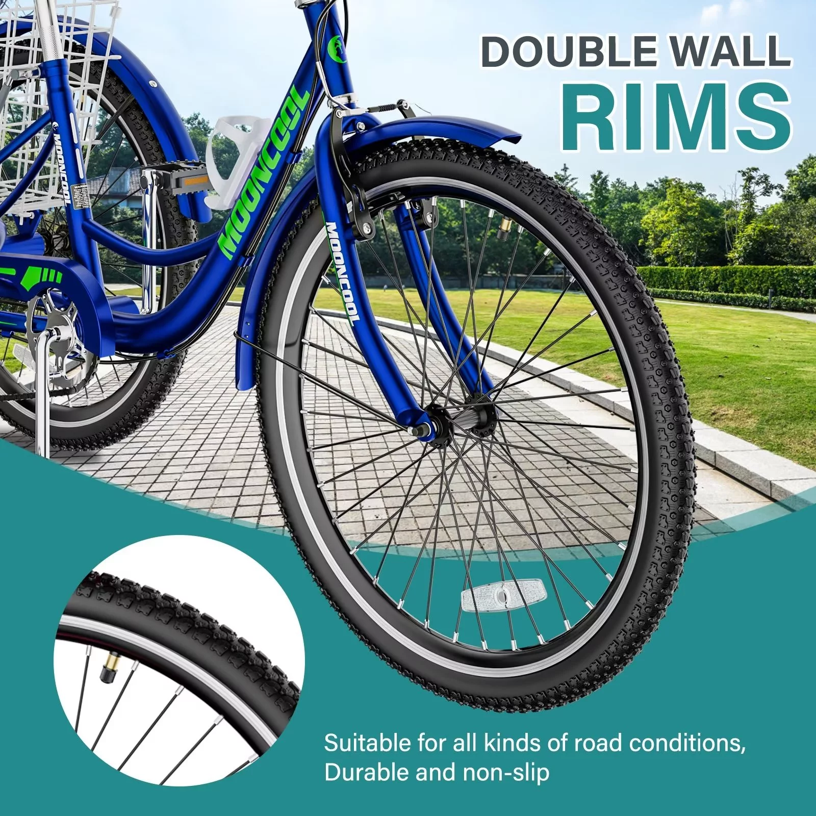 MOPHOTO 7 Speed Adult Tricycle 26 in/24in/20in, Trikes for Adults, Adult Tricycle with Basket & Dual Braking System, Adult Trikes for Women, Men, 3 Wheeled Bicycle for Shopping, Picnics Exercise - Womvr