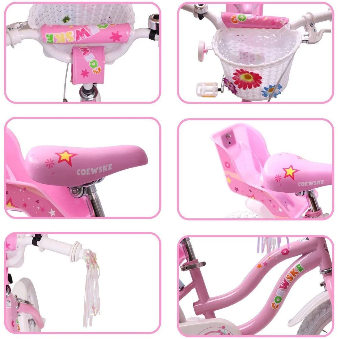 Coewske Princess Kids Bike 14 inch Boys Girls Bicycle with Training Wheels, Pink - Womvr