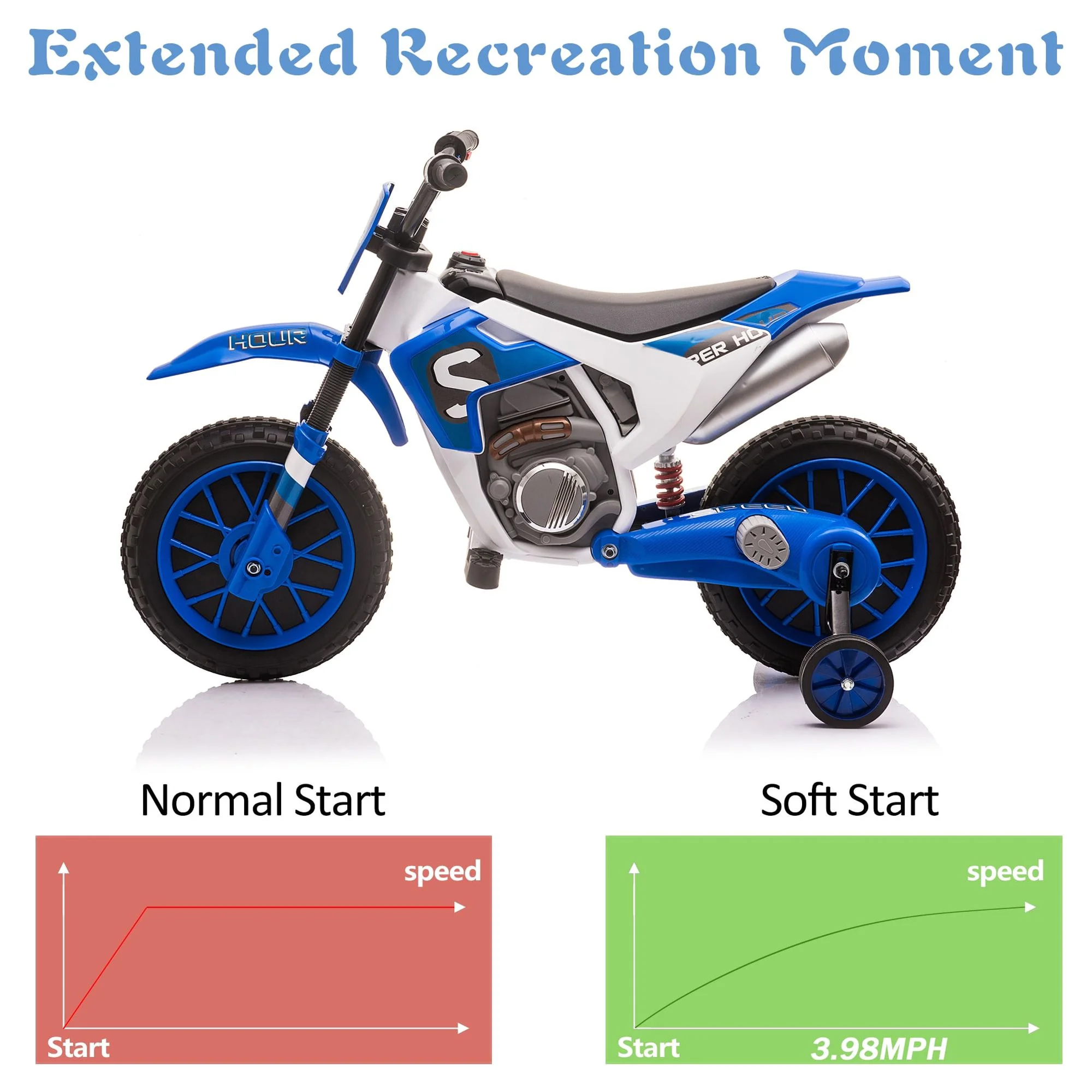 TOBBI 12V Kids Motorcycle off- Road Ride on Dirt Bike W/ Training Wheels, Age 3-8 Toddlers, Green - Womvr