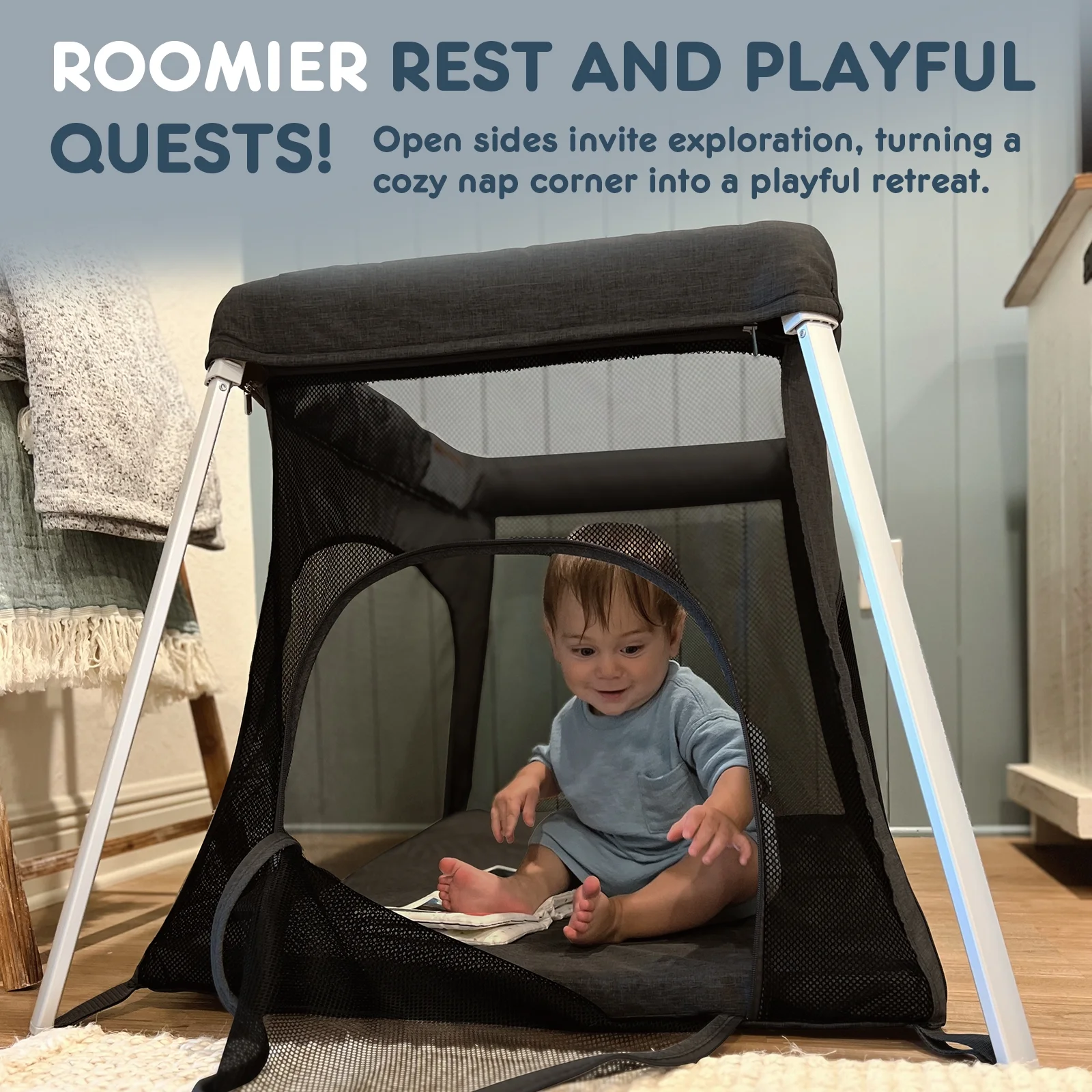 HARPPA Portable Travel Crib for Baby, Foldable Travel Playard with Mattress, Lightweight, Black - Womvr