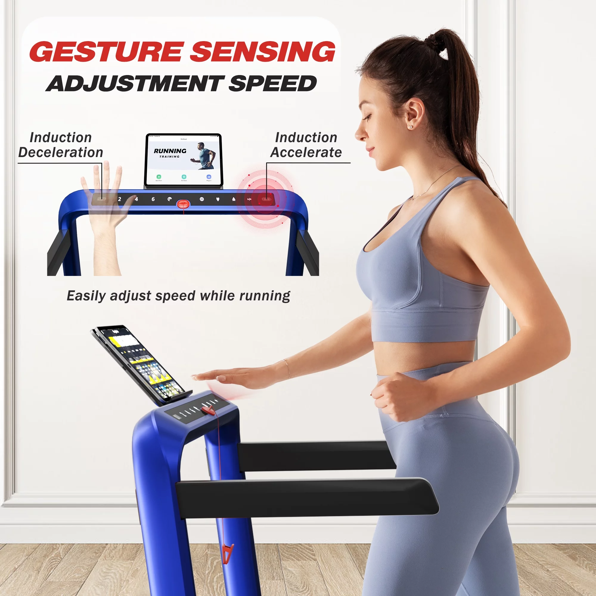 JELENS 2 in 1 Incline Treadmill Under Desk Walking Pad 2.5HP Home Folding Treadmills with Gesture Sensing Control, Walking Machine for Office with Led Display - Womvr