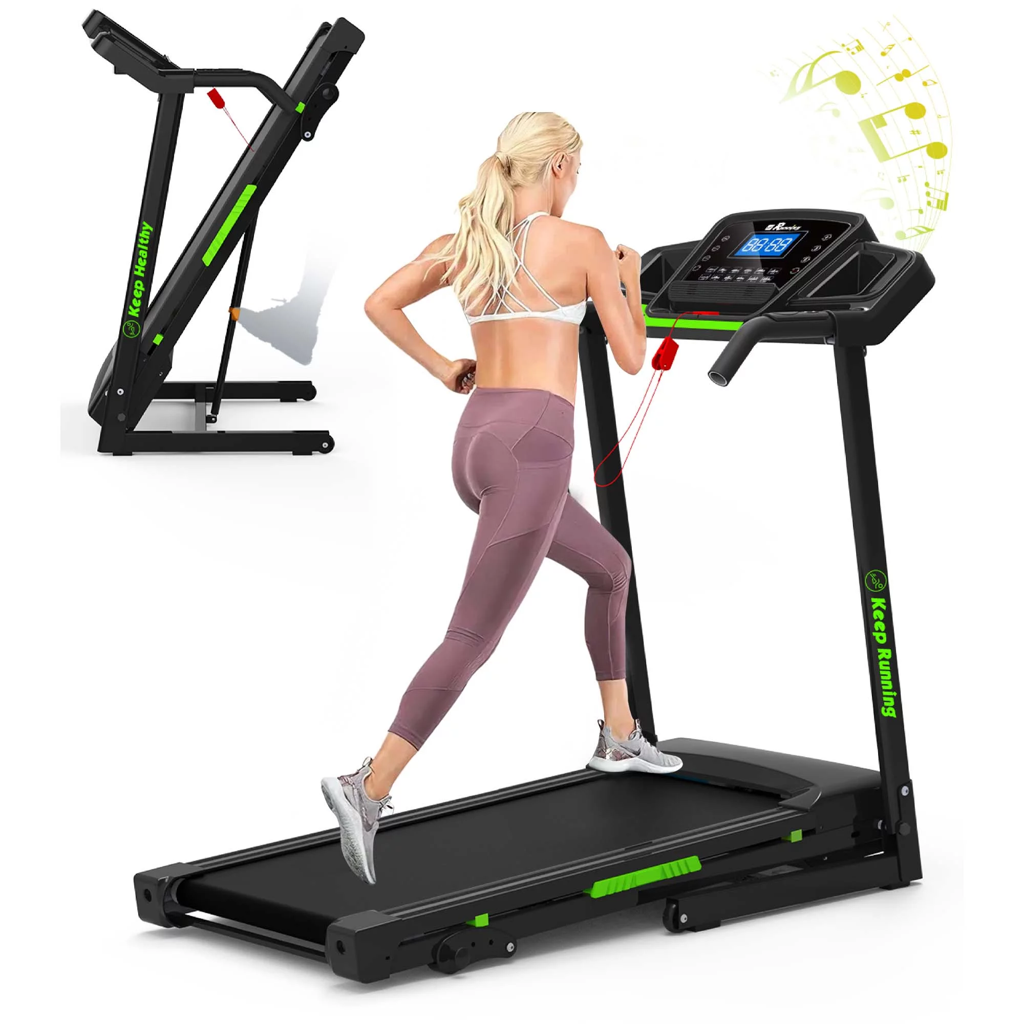 Aukfa 3.5 HP Folding Treadmill with Incline for Home Office Workout, 300 lbs+ Capacity, Green - Womvr