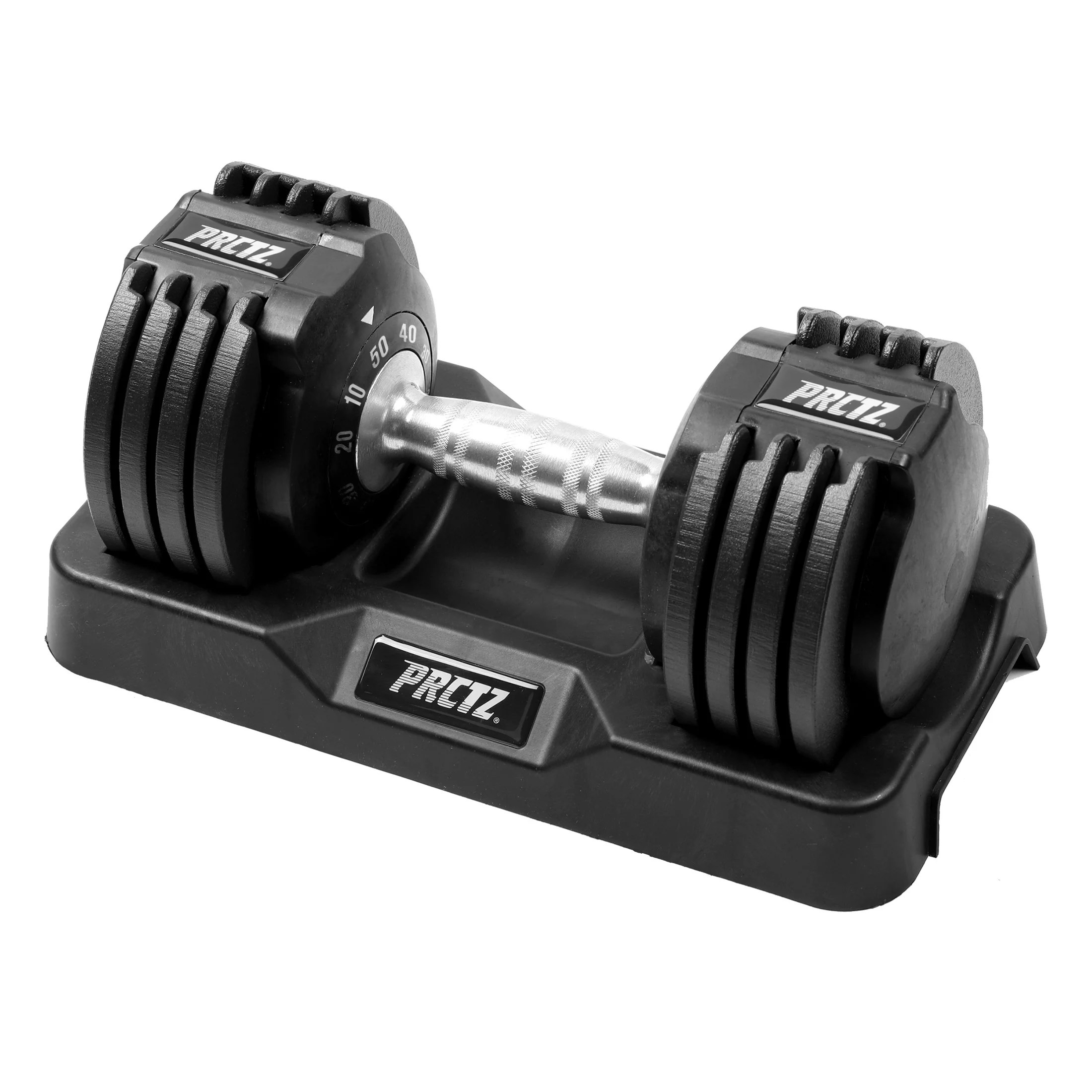 PRCTZ 10-50 lb Quick Select Adjustable Dumbbell, Enhanced 3-Point Safety Locking System, Single, Black - Womvr