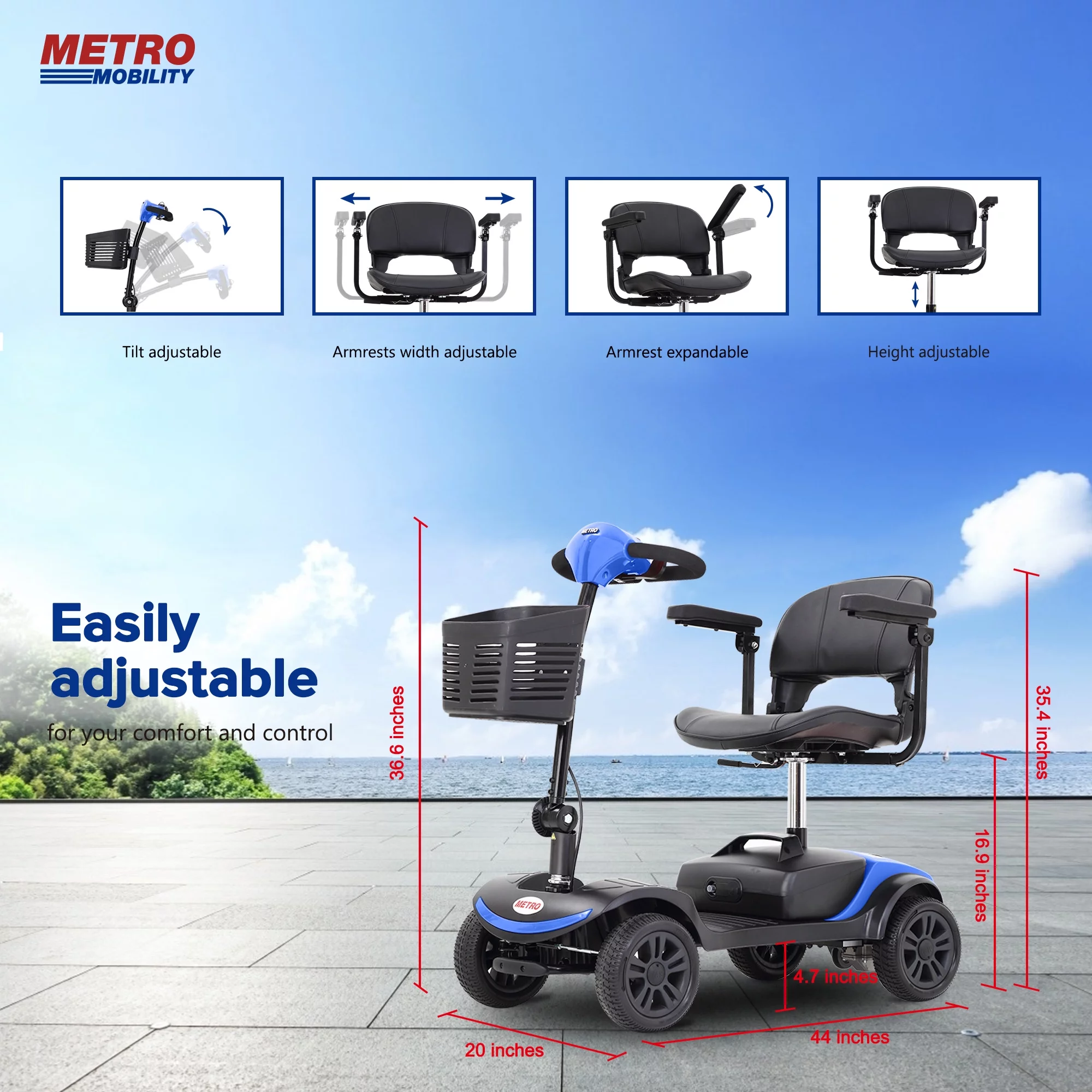 Motorized Scooter with 360° Swivel Seat, 4 Wheel Electric Mobility Scooter with Detachable Basket and Control Panel, Electric Carts for Senior Adults, Max Speed 5Mph, 265lbs, SS559 - Womvr