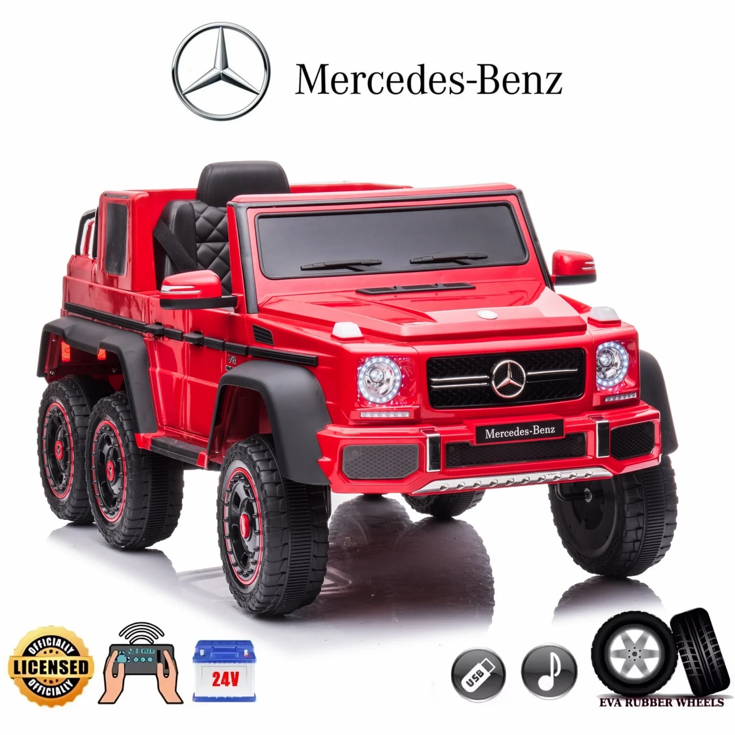 BATE Mercedes Benz 24V Powered Ride On Cars with 6 Wheels, Kids Ride On Toys with Remote Control, MP3 Player,  Red - Womvr