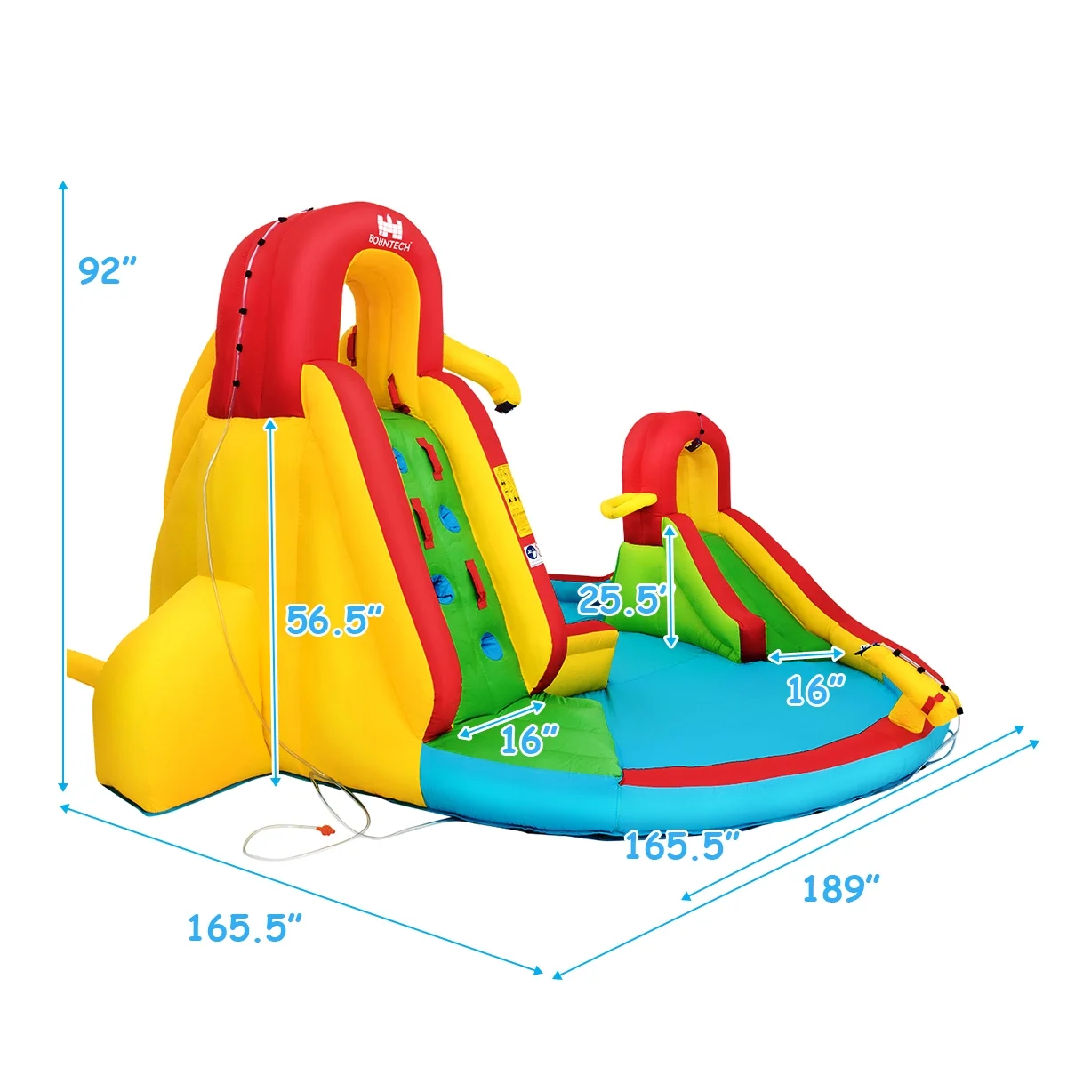 Inflatable Kids Water Slide Park with Climbing Wall Water Cannon and Splash Pool - Womvr