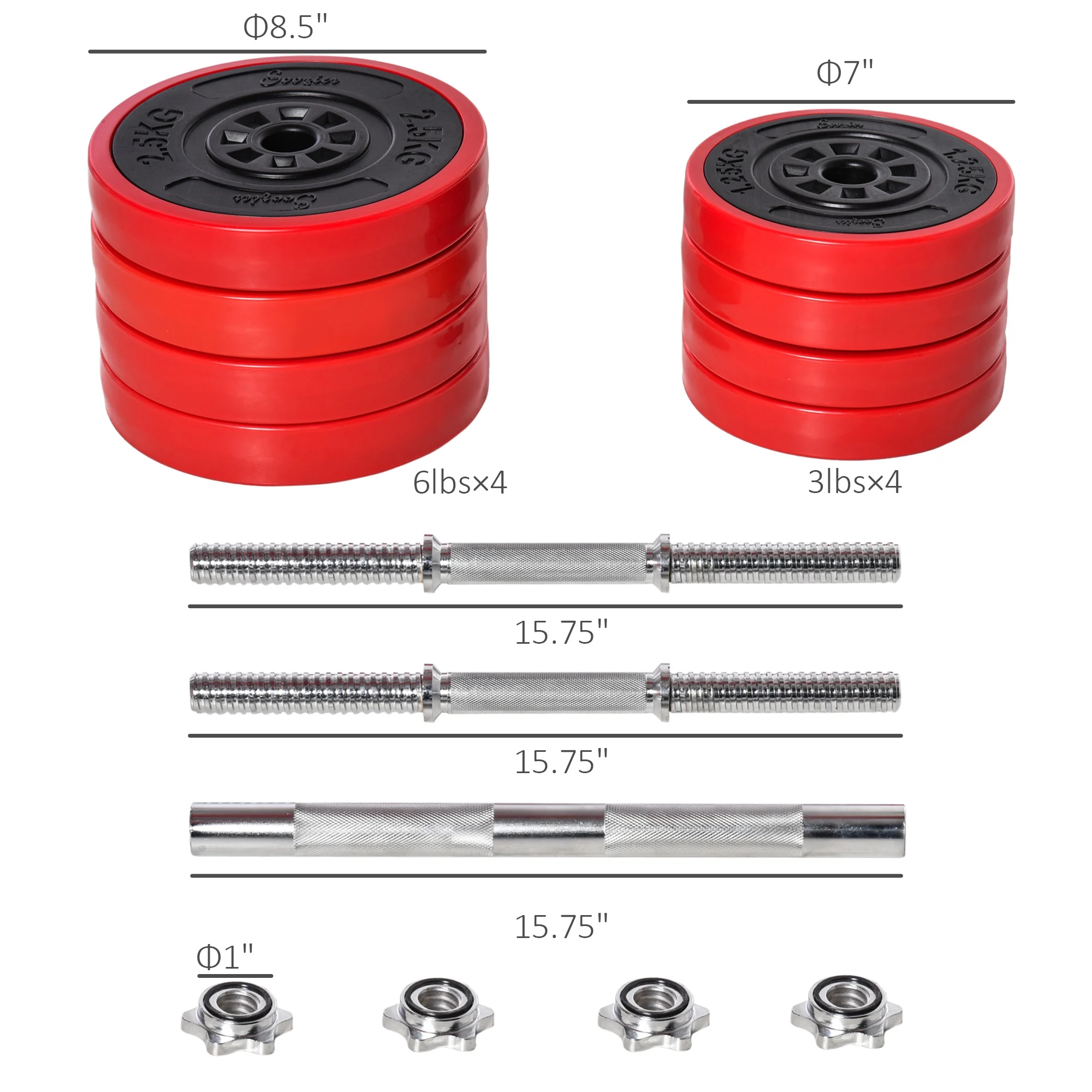 Soozier Barbell Dumbbells 2-in-1 Combo Free Weight Set, 44 lbs. - Womvr